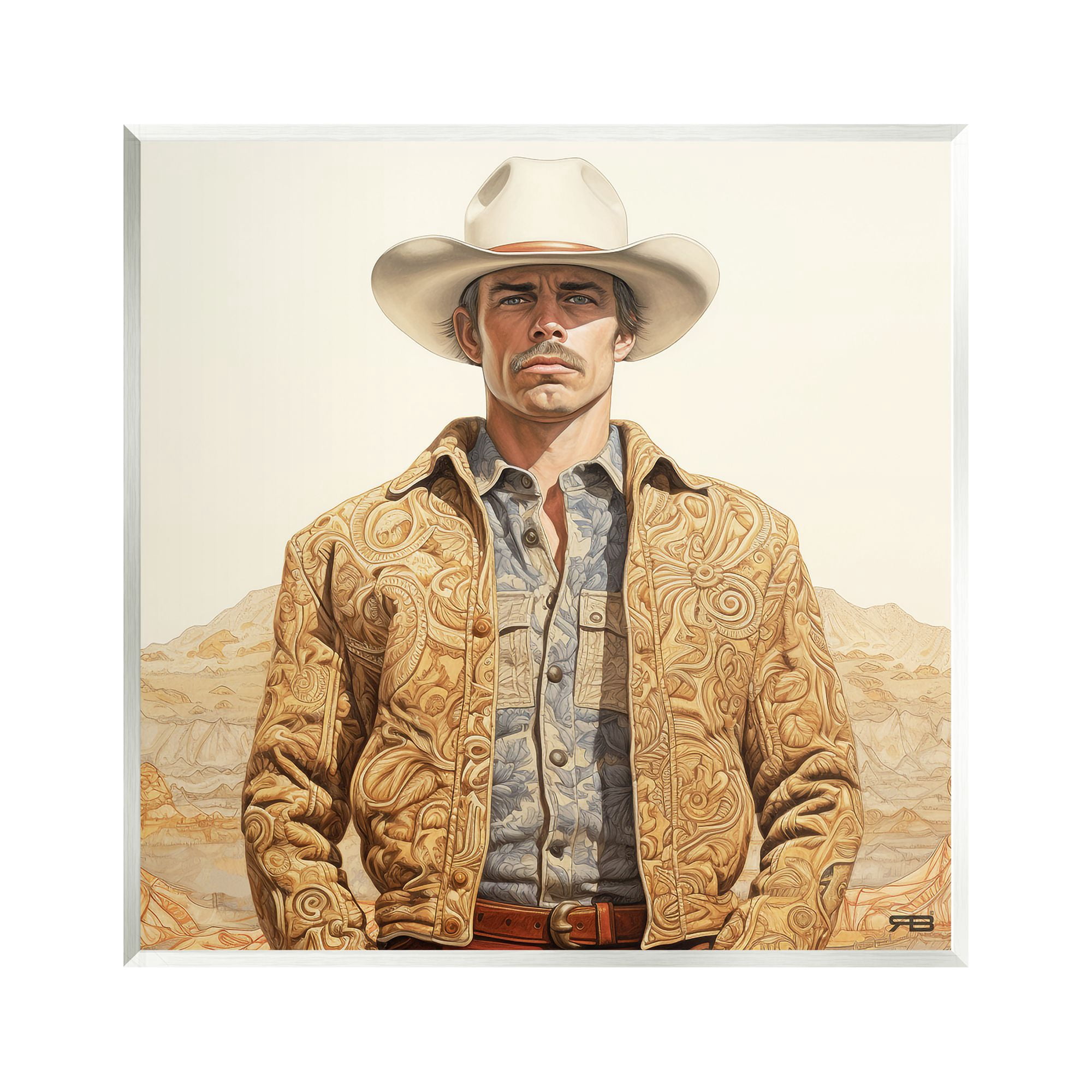 Stupell Industries Cowboy in Paisley Jacket Landscape Painting Unframed Art Print Wall Art, 12 x 12