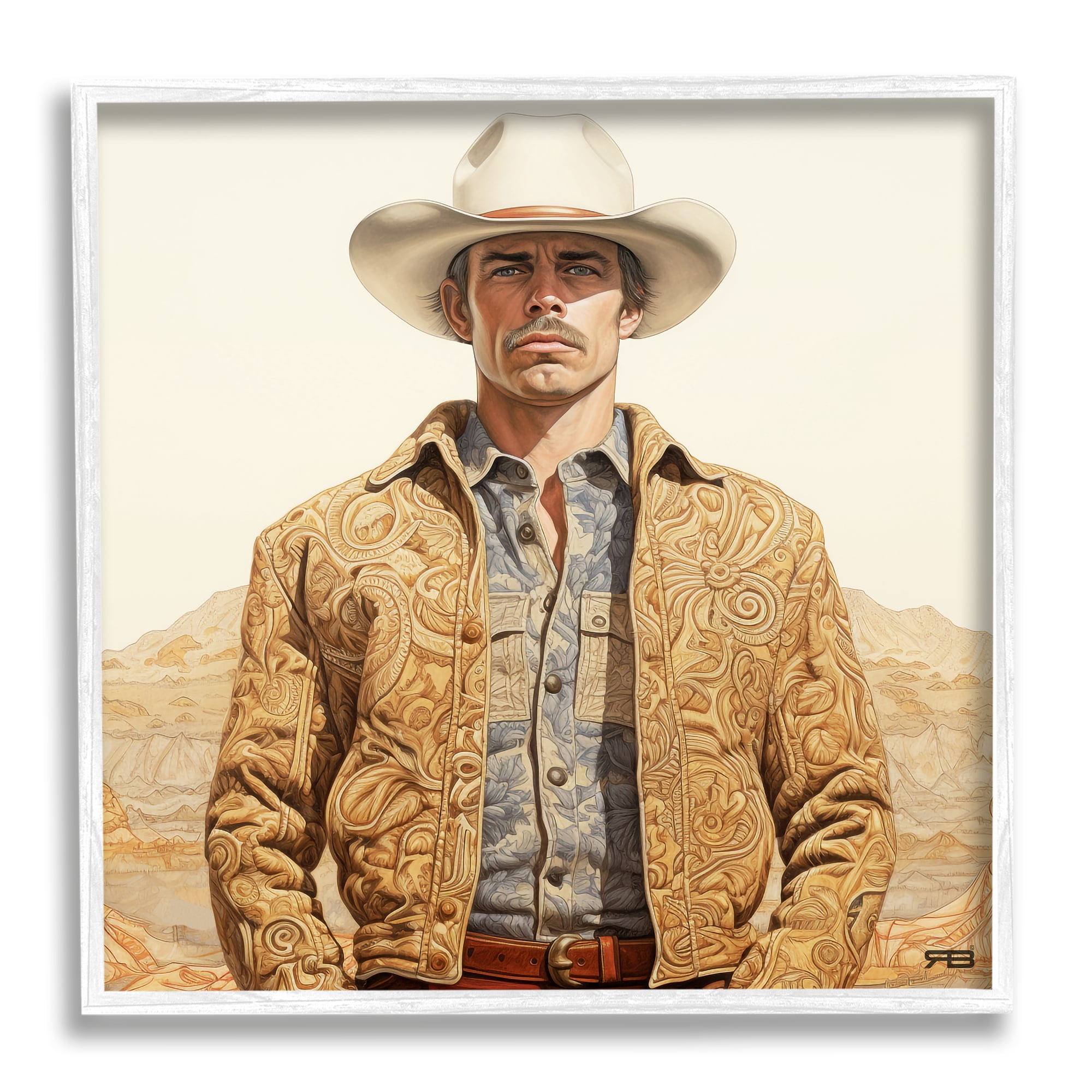 Stupell Industries Cowboy in Paisley Jacket Landscape Painting White Framed Art Print Wall Art, 12 x 12