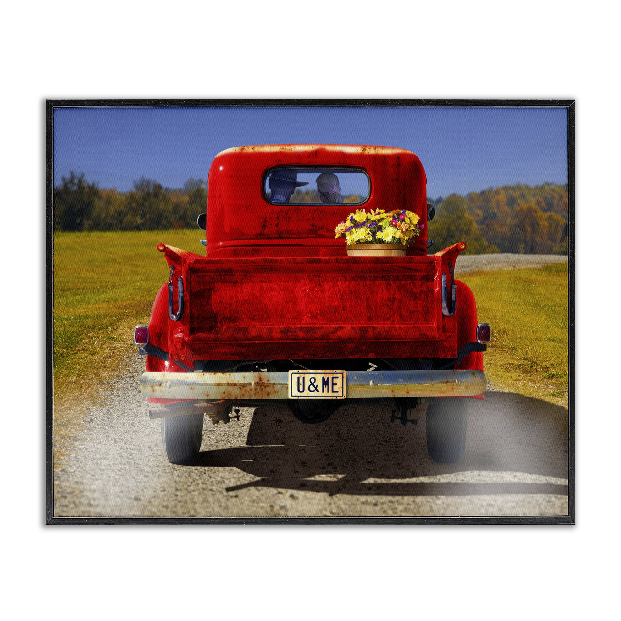 Stupell Industries Cowboy in Red Truck Transportation Painting Black Framed Art Print Wall Art, 20 x 16