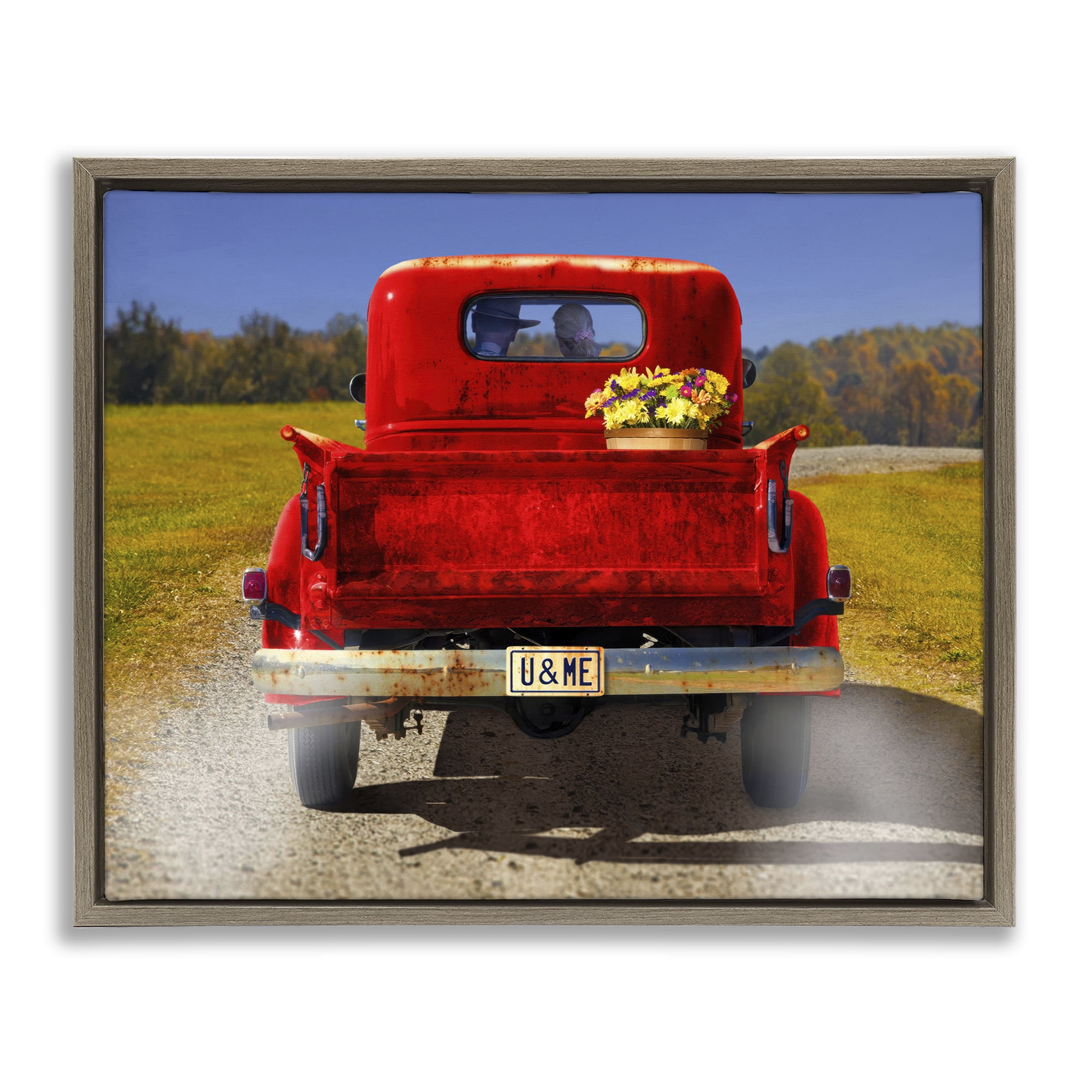 Stupell Industries Cowboy in Red Truck Transportation Painting Brown Floater Framed Canvas Art Print Wall Art, 21 x 17
