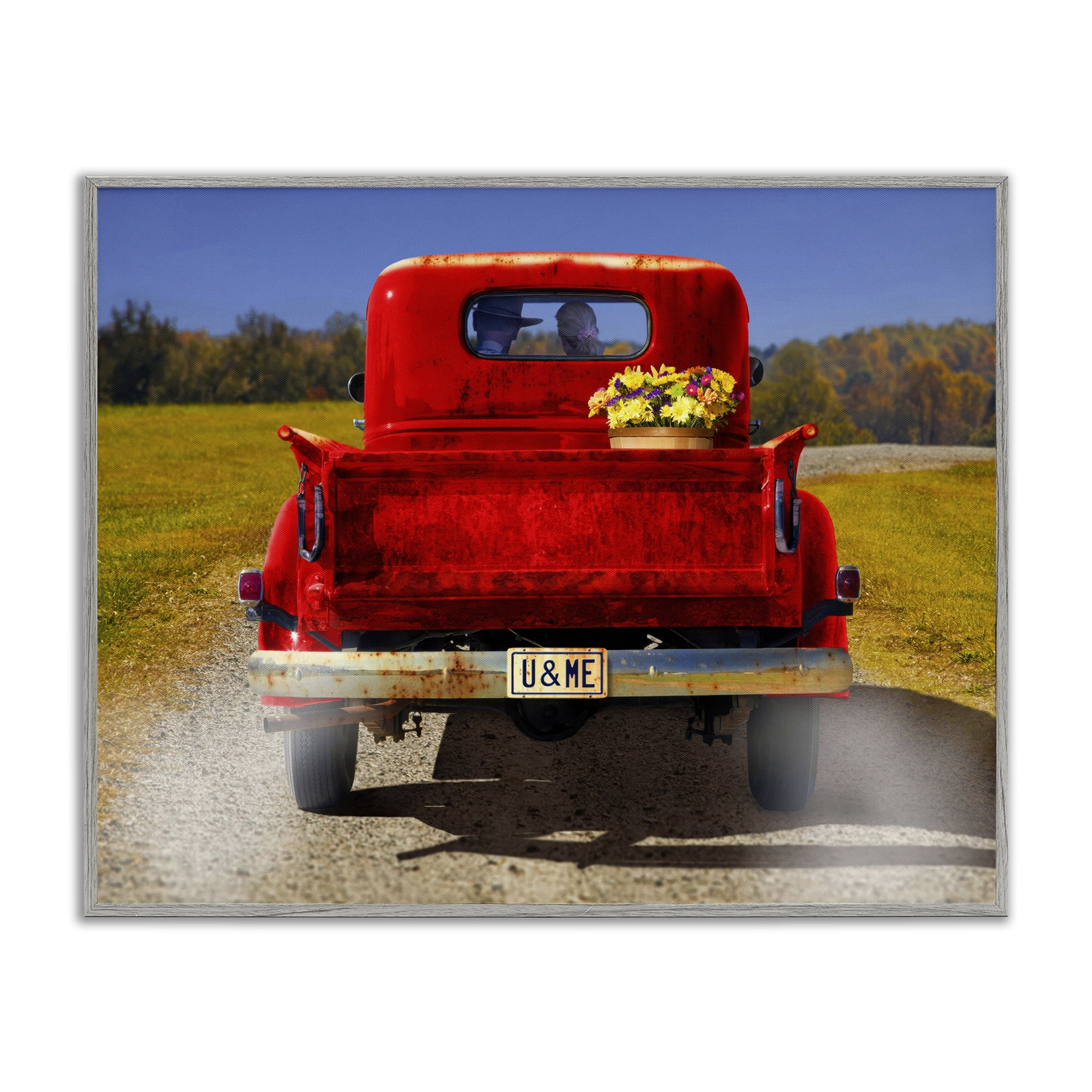 Stupell Industries Cowboy in Red Truck Transportation Painting Gray Framed Art Print Wall Art, 20 x 16