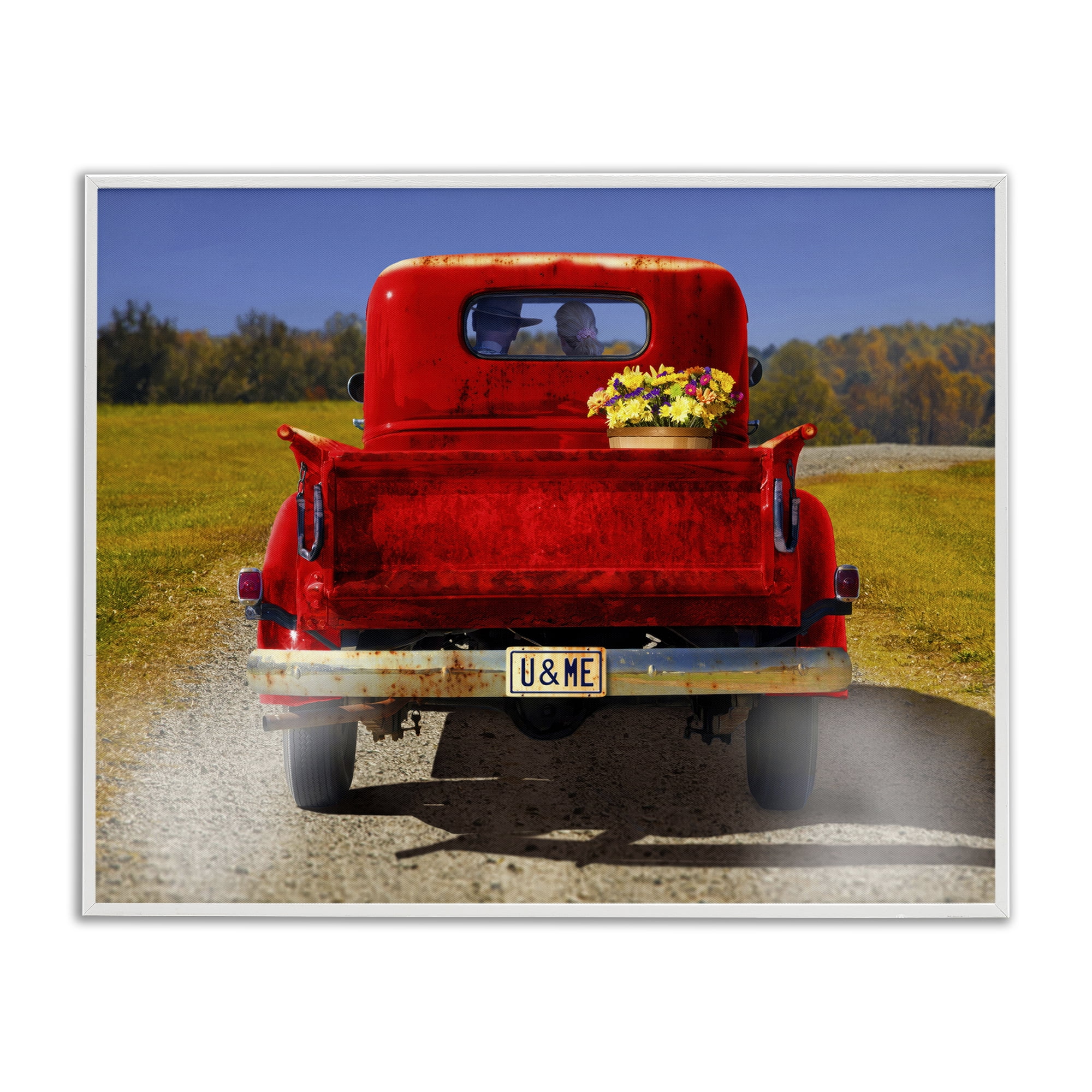 Stupell Industries Cowboy in Red Truck Transportation Painting White Framed Art Print Wall Art, 30 x 24