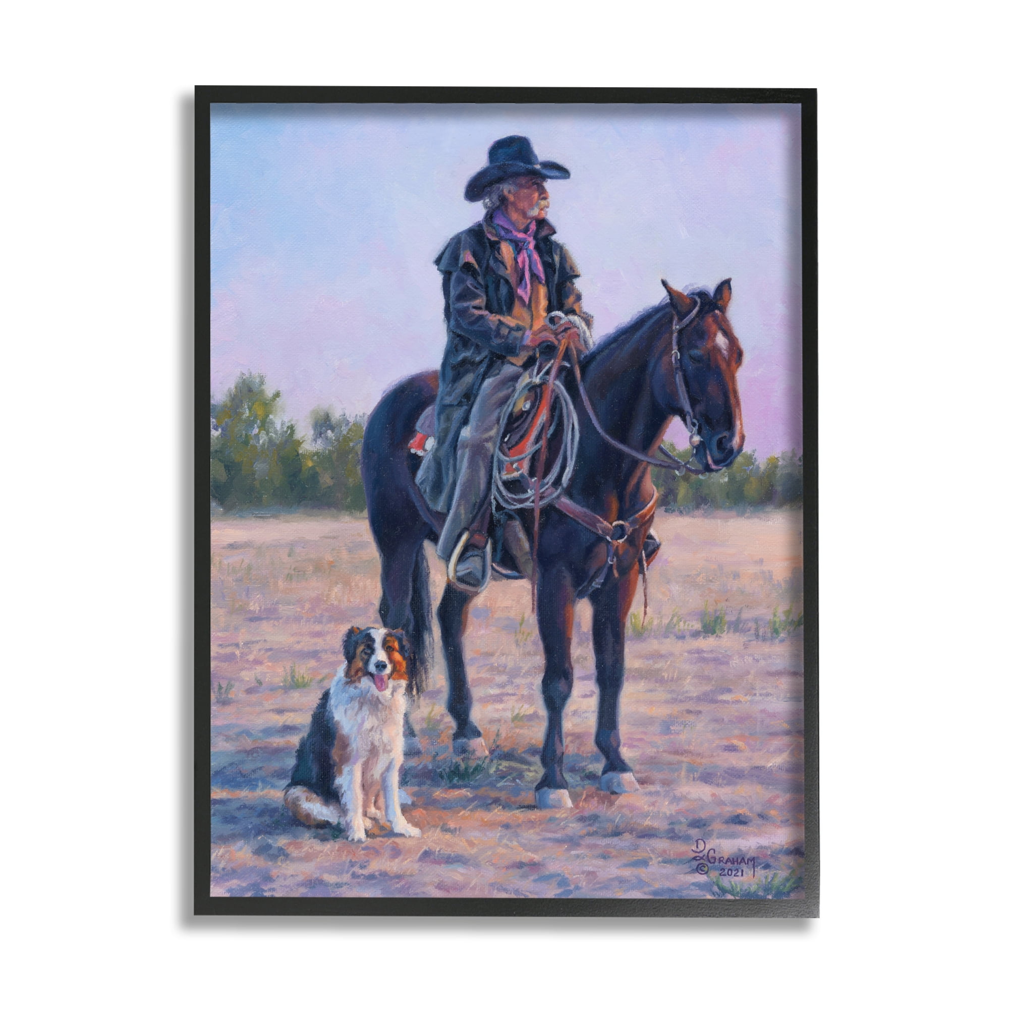 Stupell Industries Cowboy in Rural Landscape Animals & Insects Painting Black Framed Art Print Wall Art, 16 x 20