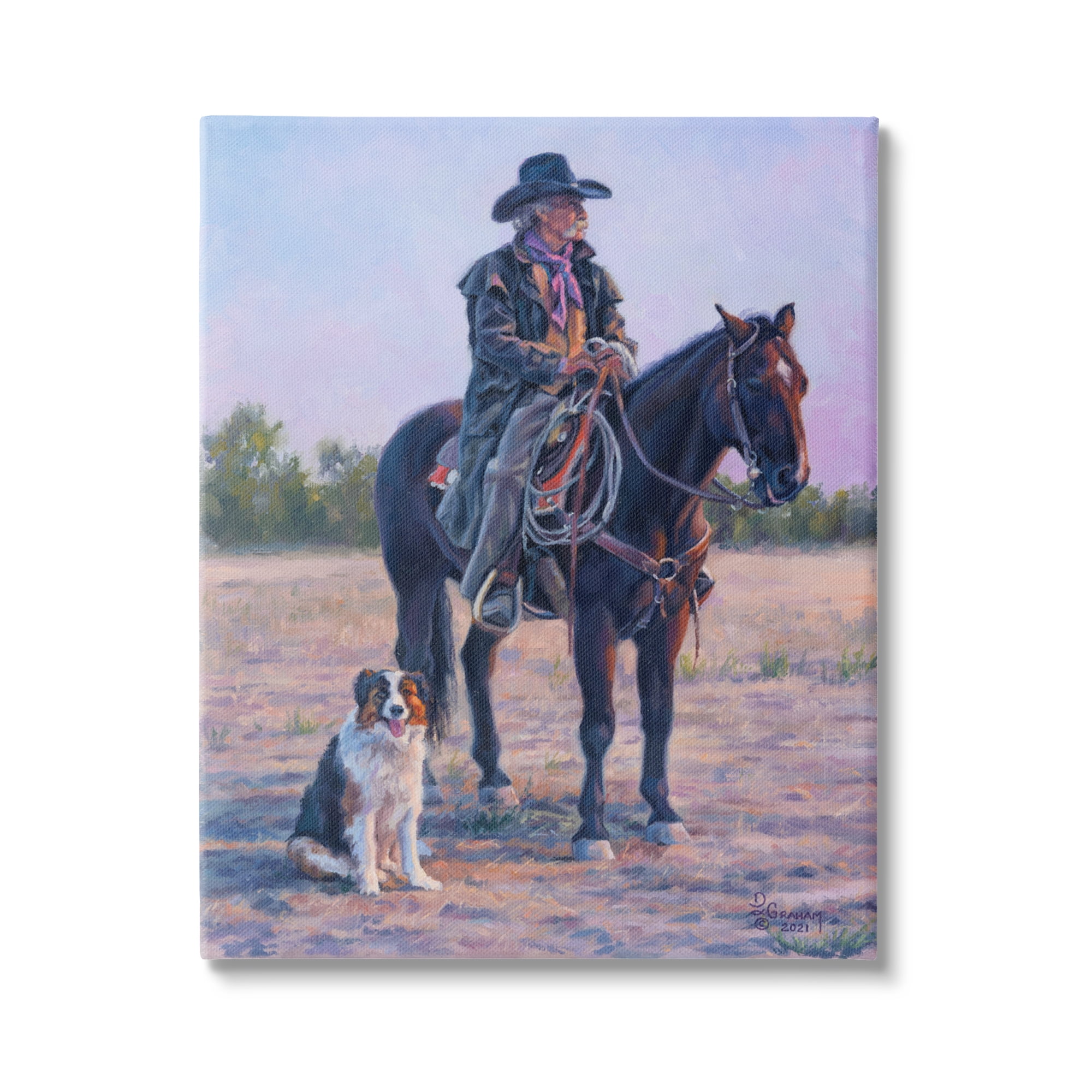Stupell Industries Cowboy in Rural Landscape Animals & Insects Painting Gallery Wrapped Canvas Print Wall Art, 30 x 40