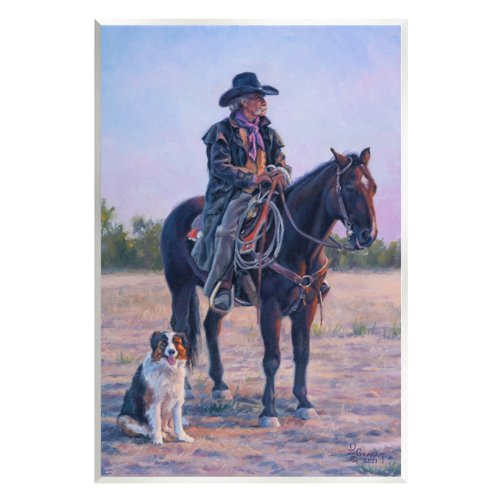 Stupell Industries Cowboy in Rural Landscape Animals & Insects Painting Unframed Art Print Wall Art, 10 x 15
