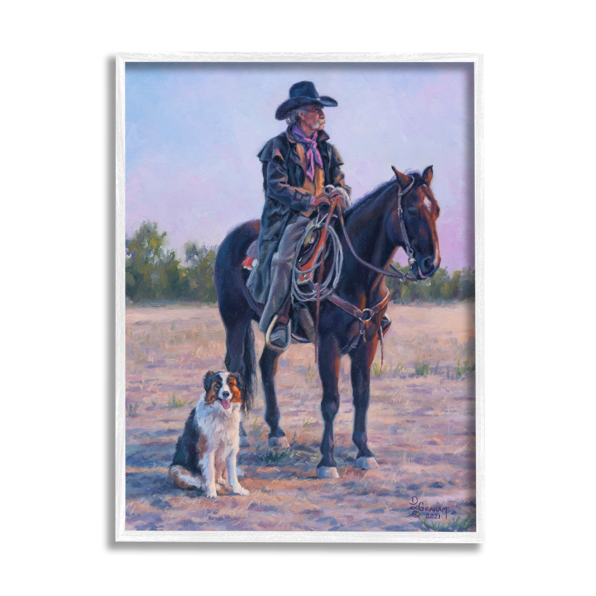 Stupell Industries Cowboy in Rural Landscape Animals & Insects Painting White Framed Art Print Wall Art, 16 x 20