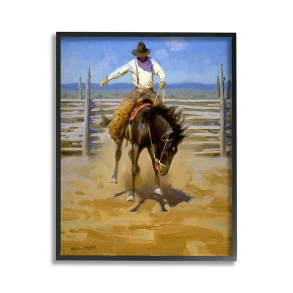 Stupell Industries Cowboy on Farm Landscape Painting Black Framed Art Print Wall Art, 11 x 14
