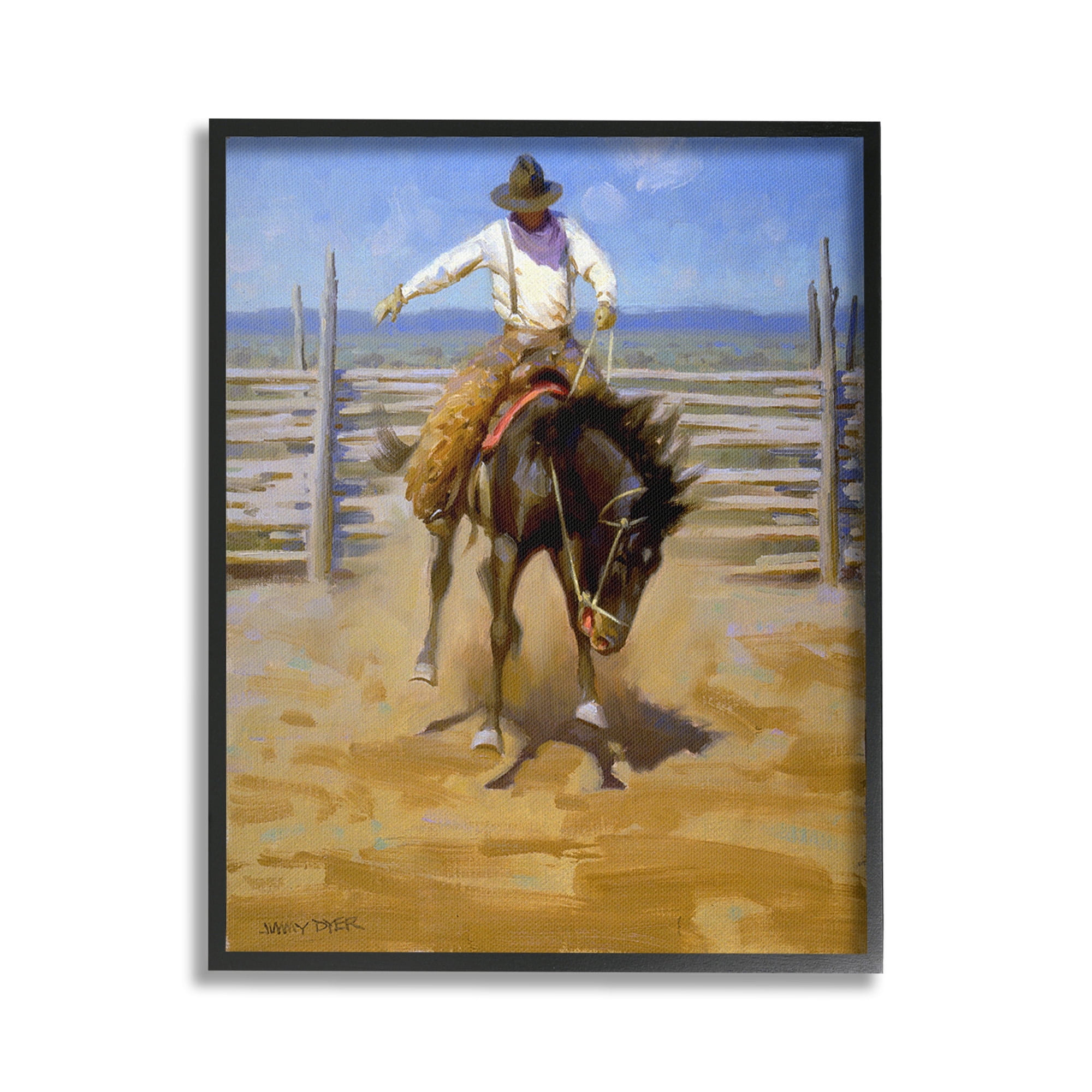 Stupell Industries Cowboy on Farm Landscape Painting Black Framed Art Print Wall Art, 16 x 20