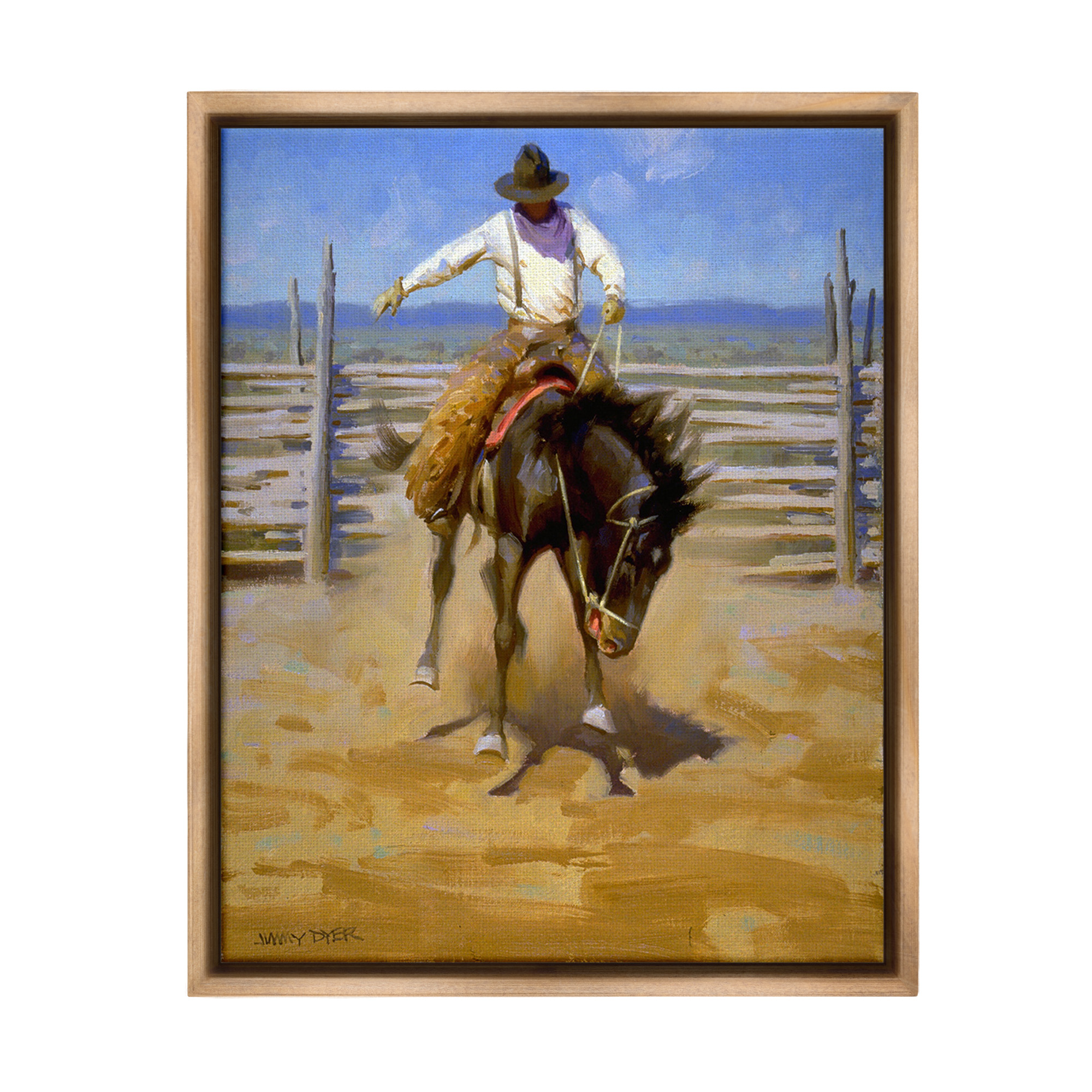 Stupell Industries Cowboy on Farm Landscape Painting Brown Floater Framed Canvas Art Print Wall Art, 17 x 21