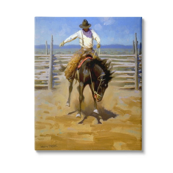 Stupell Industries Cowboy on Farm Landscape Painting Gallery Wrapped Canvas Art Print Wall Art, 16 x 20