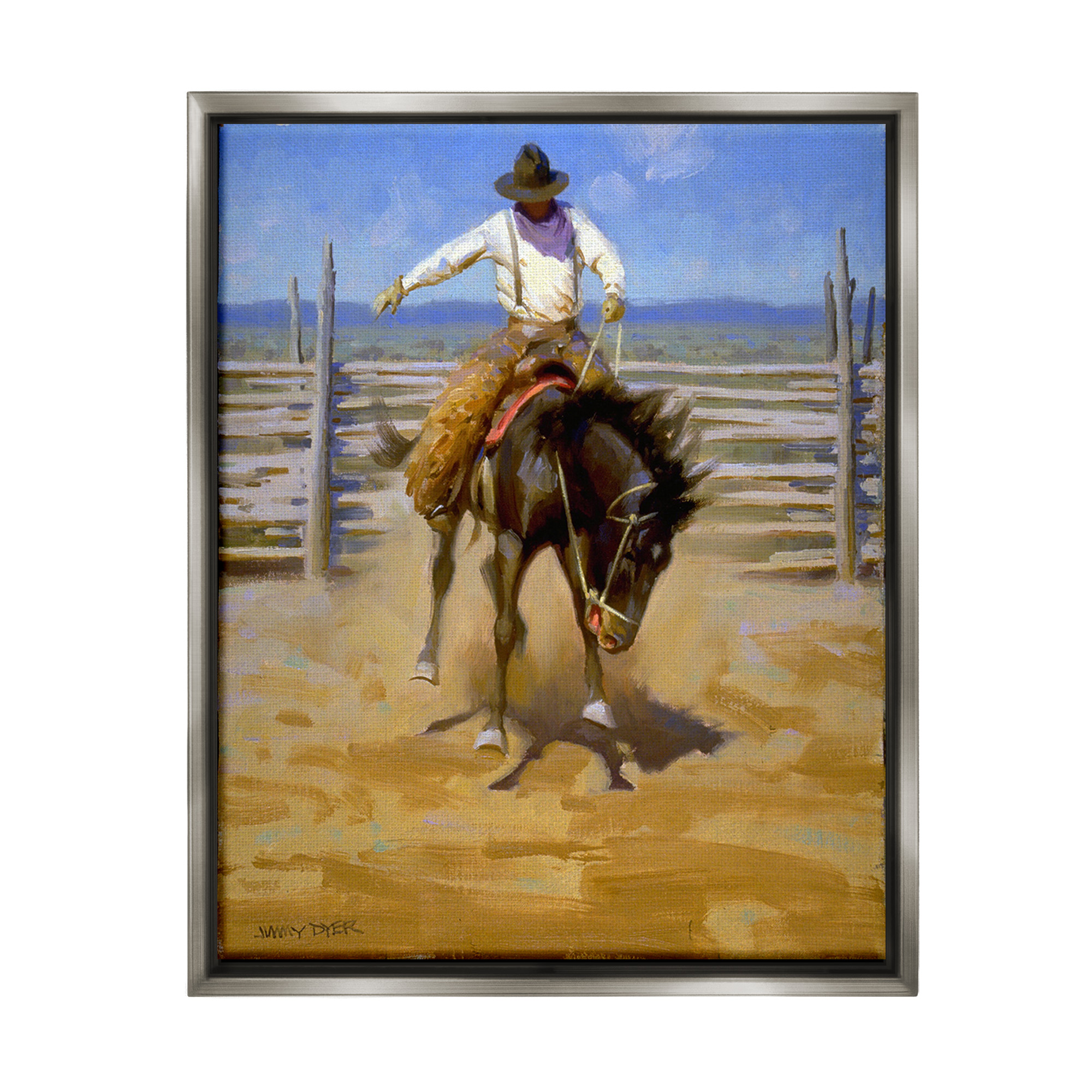 Stupell Industries Cowboy on Farm Landscape Painting Gray Floater Framed Canvas Art Print Wall Art, 25 x 31