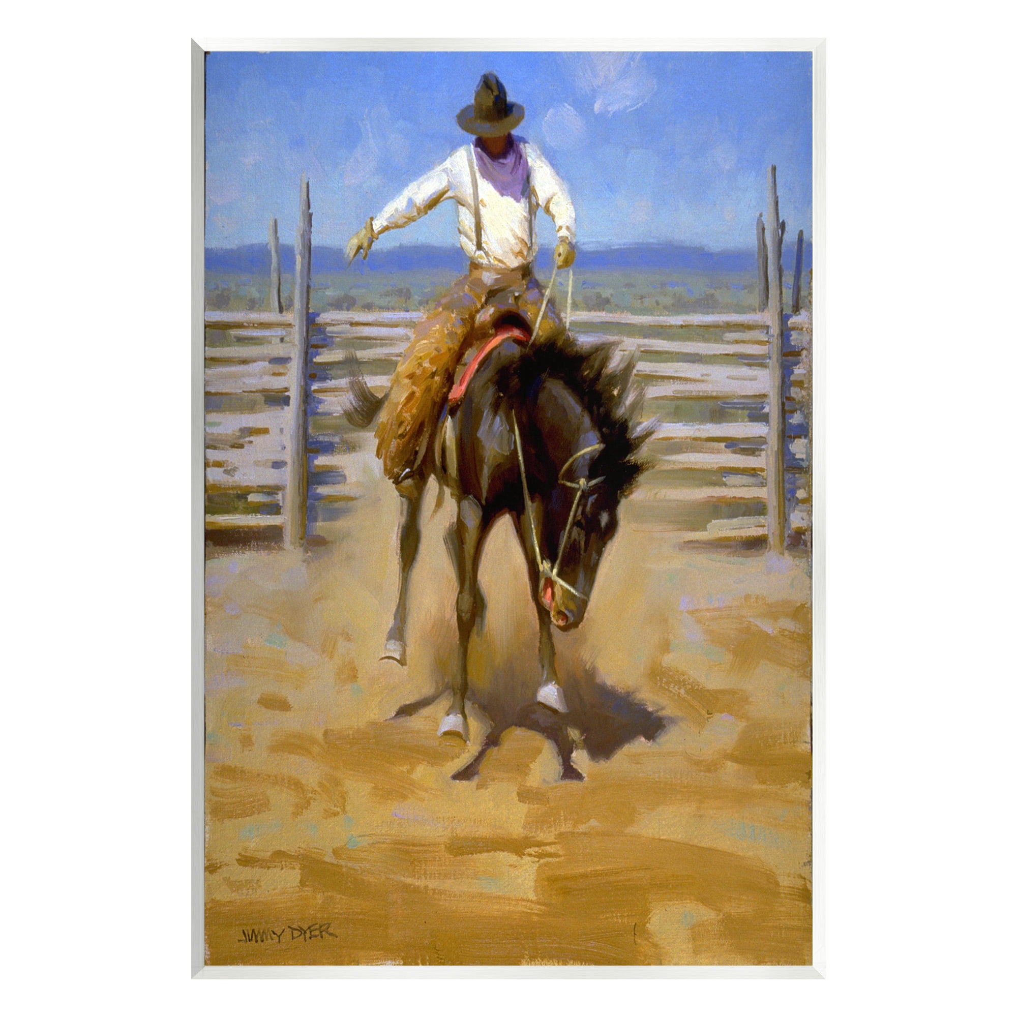 Stupell Industries Cowboy on Farm Landscape Painting Unframed Art Print Wall Art, 13 x 19