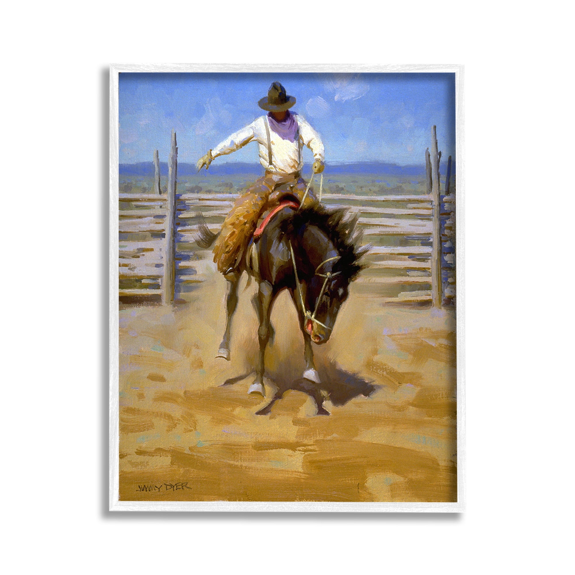 Stupell Industries Cowboy on Farm Landscape Painting White Framed Art Print Wall Art, 11 x 14