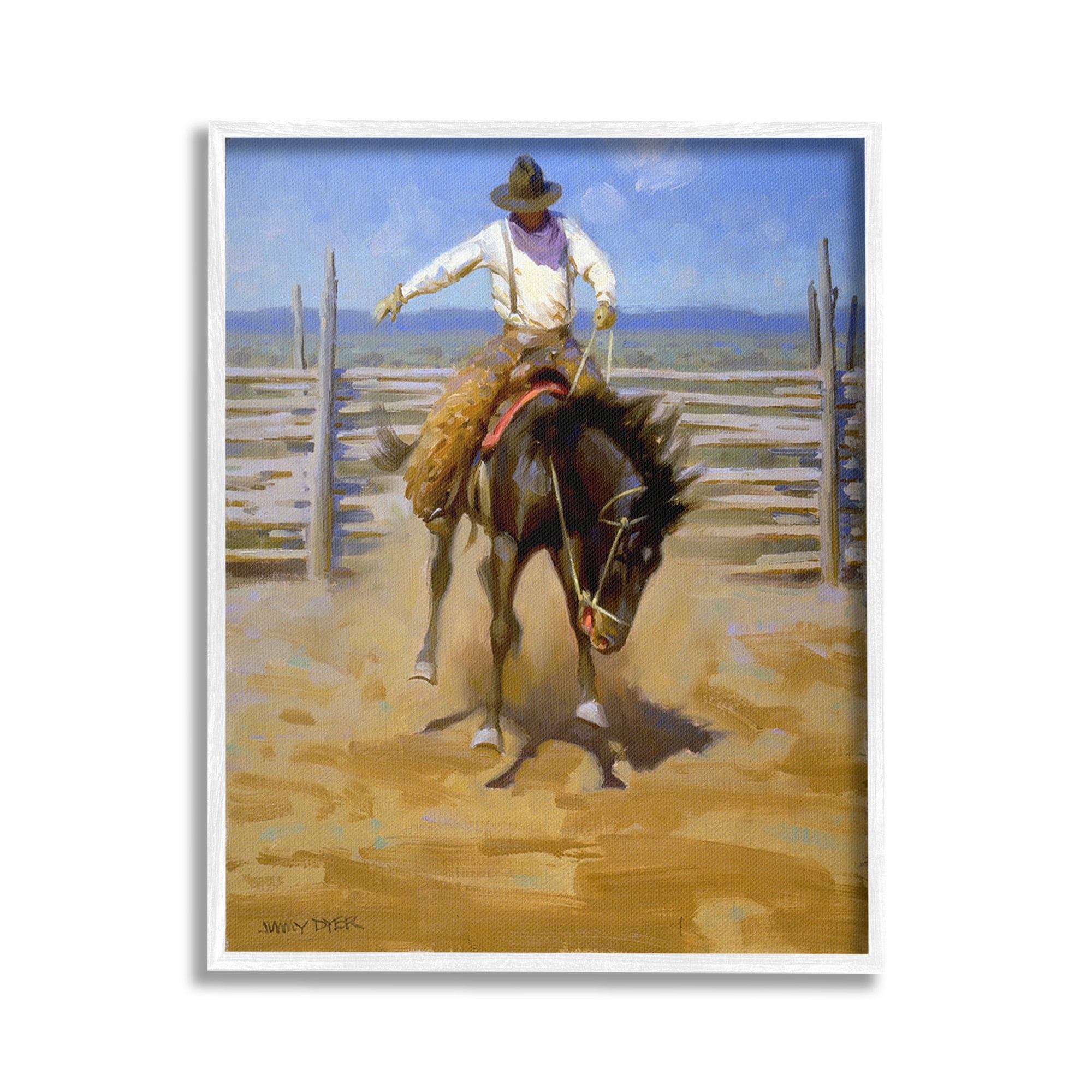 Stupell Industries Cowboy on Farm Landscape Painting White Framed Art Print Wall Art, 24 x 30