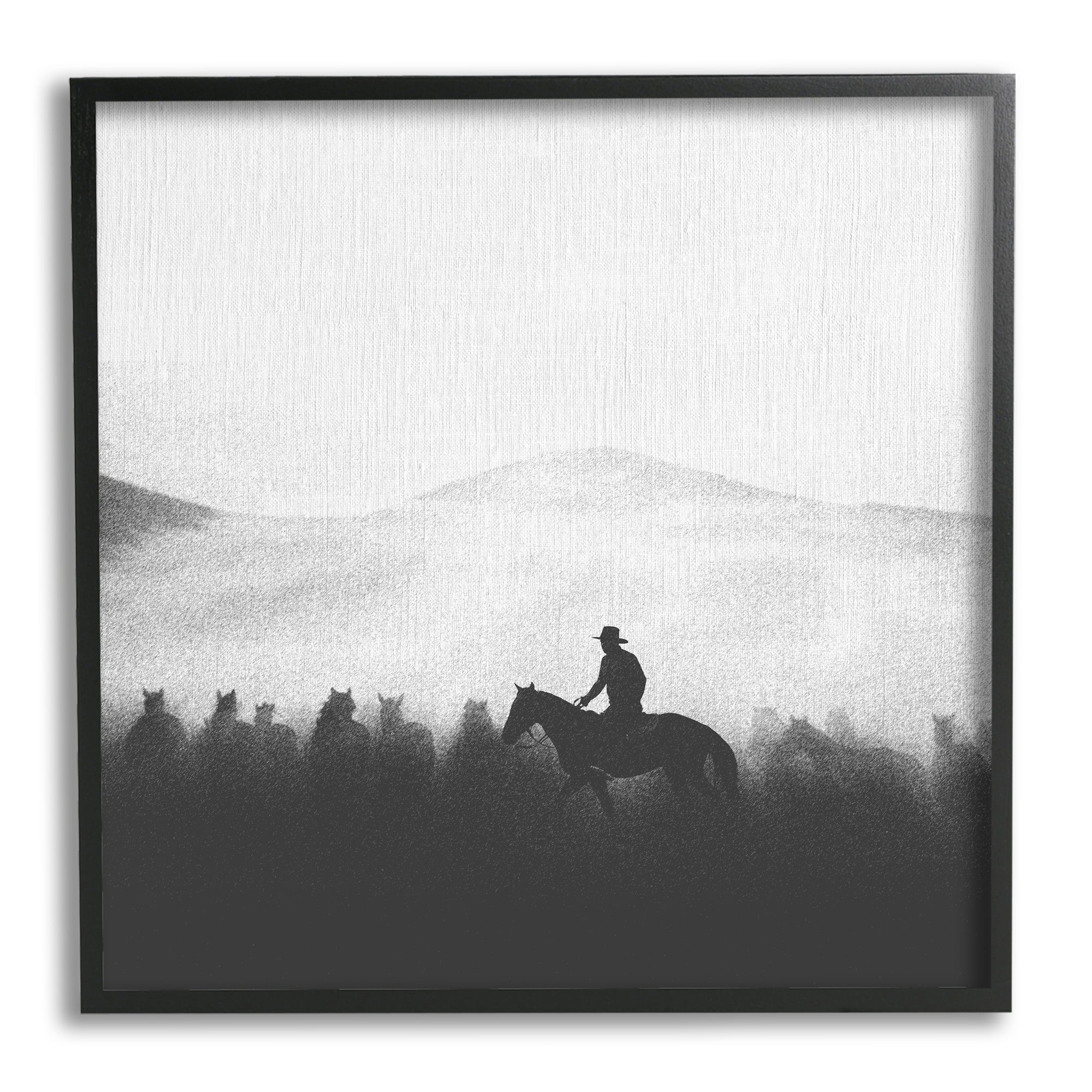 Stupell Industries Cowboy on Horseback Silhouette Animals & Insects Painting Black Framed Art Print Wall Art, 24 x 24