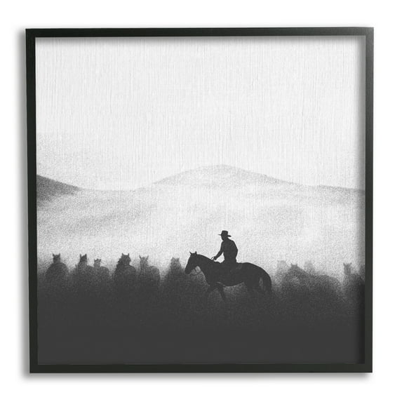 Stupell Industries Cowboy on Horseback Silhouette Animals & Insects Painting Black Framed Art Print Wall Art, 24 x 24