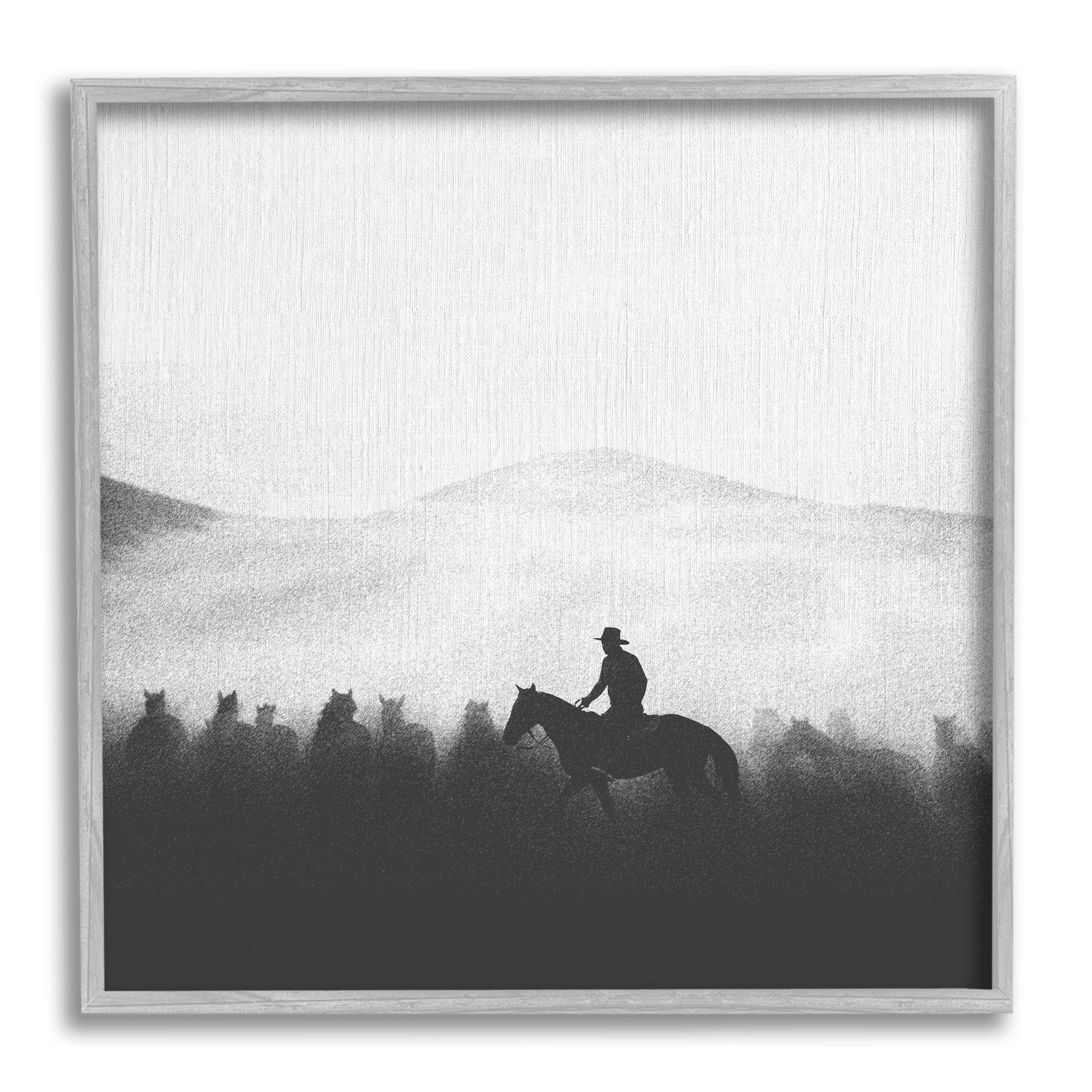 Stupell Industries Cowboy on Horseback Silhouette Animals & Insects Painting Gray Framed Art Print Wall Art, 24 x 24