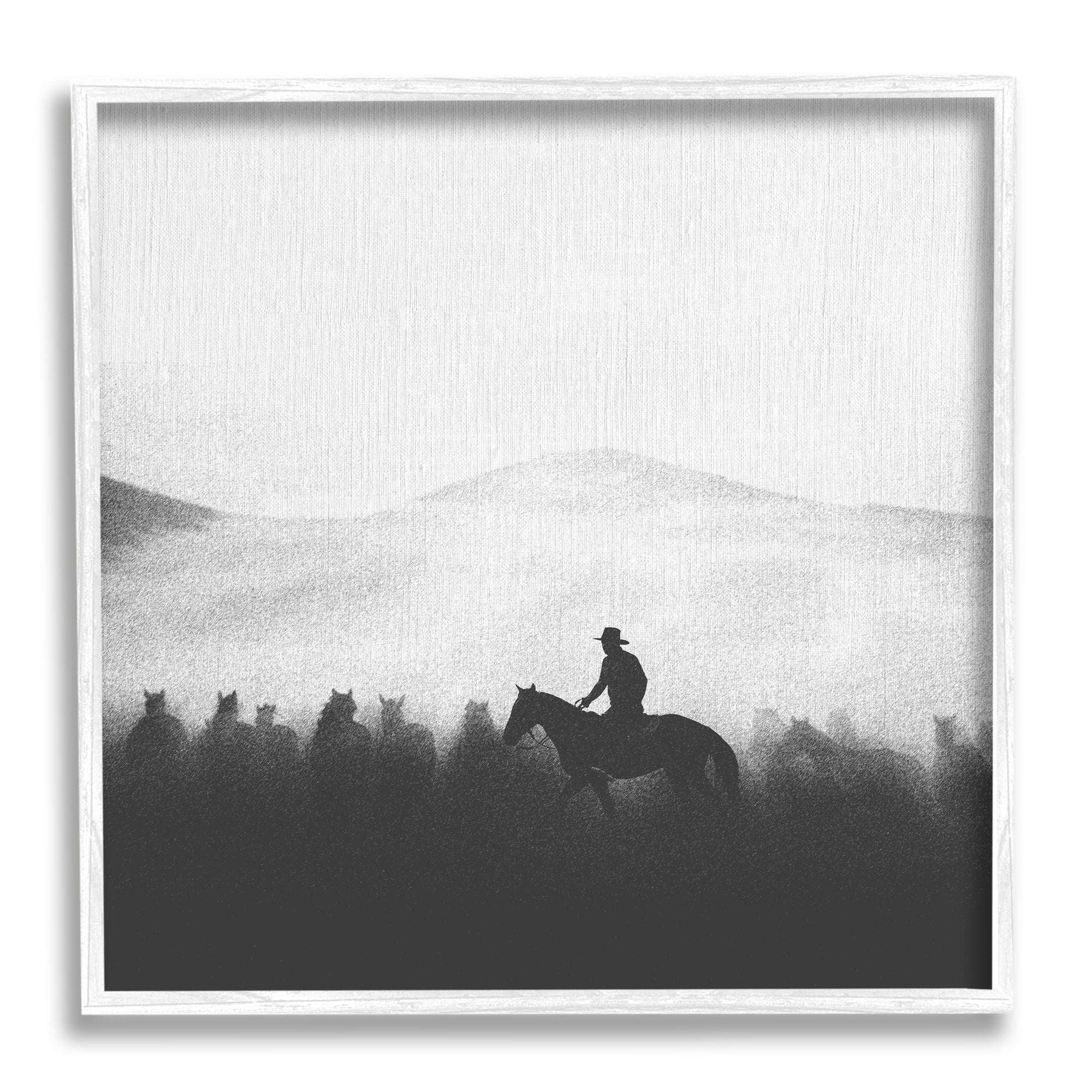 Stupell Industries Cowboy on Horseback Silhouette Animals & Insects Painting White Framed Art Print Wall Art, 17 x 17