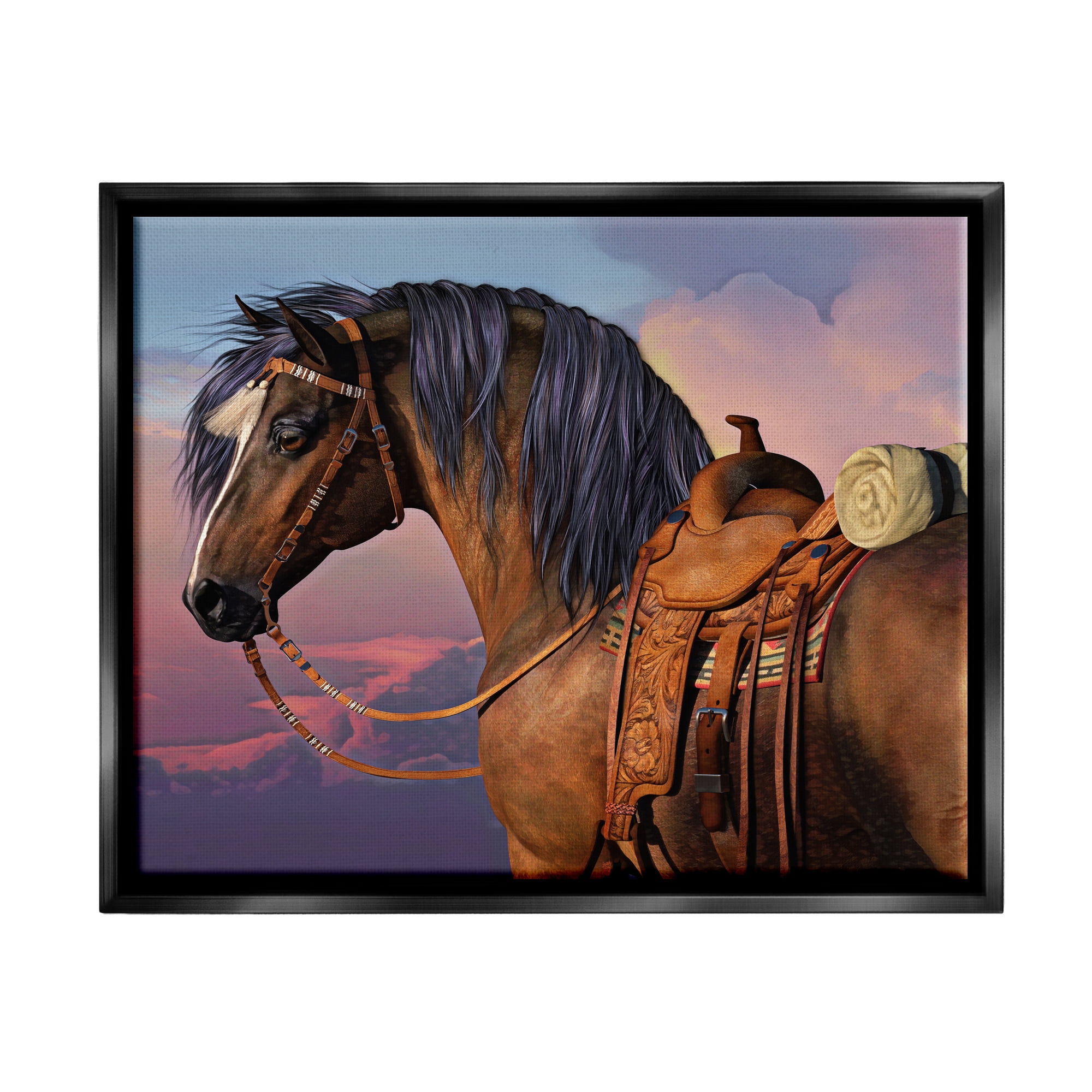 Stupell Industries Cowboy's Pride Horse & Saddle Animals & Insects Painting Black Floater Framed Canvas Art Print Wall Art, 31 x 25