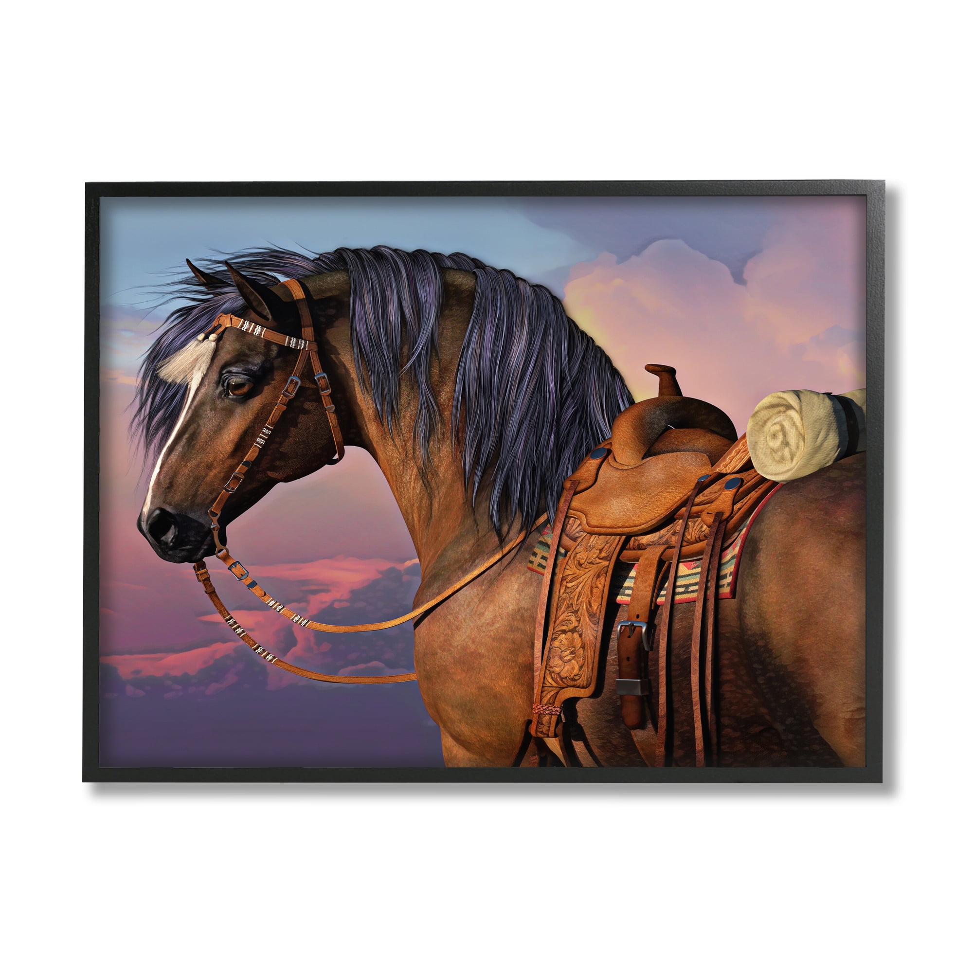 Stupell Industries Cowboy's Pride Horse & Saddle Animals & Insects Painting Black Framed Art Print Wall Art, 20 x 16