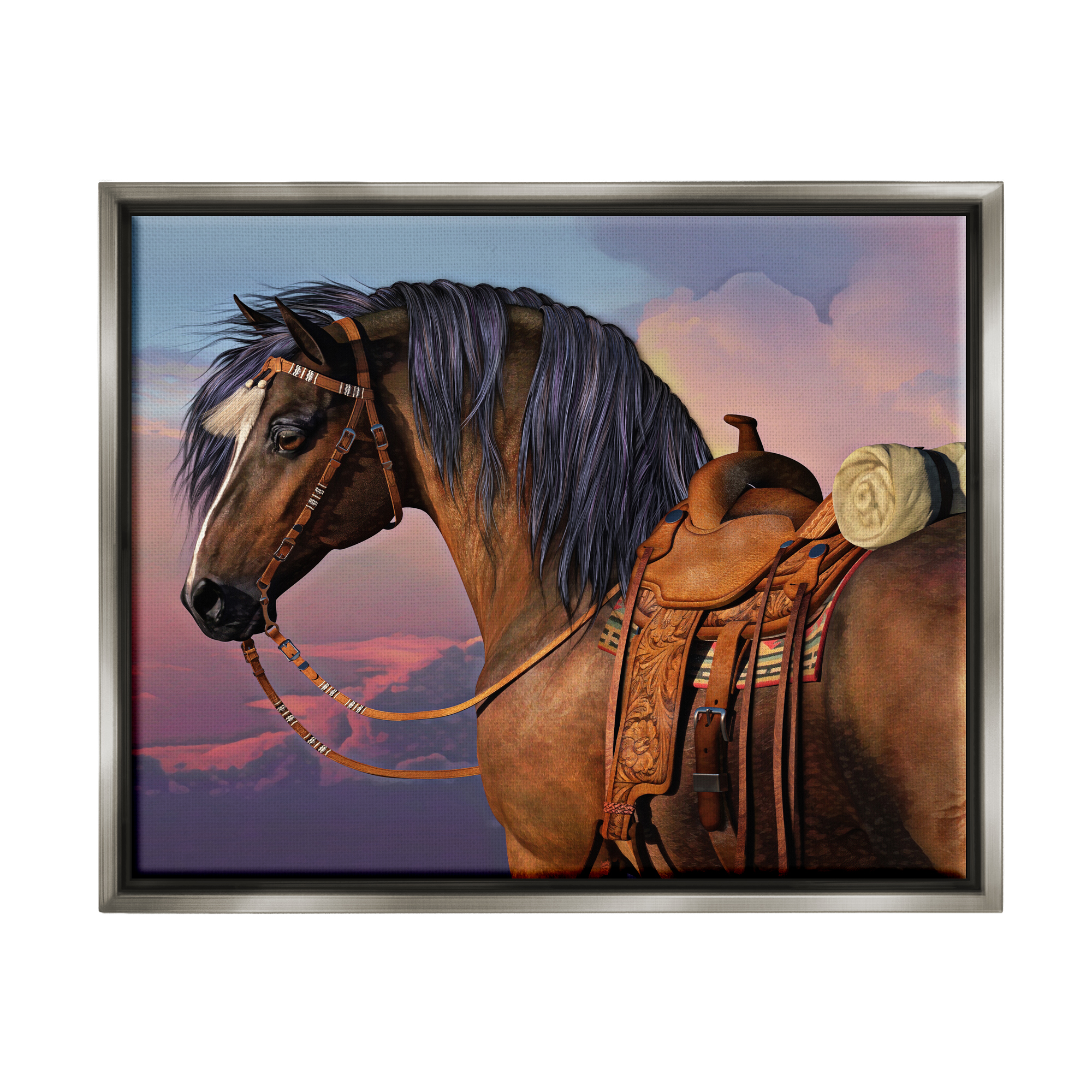 Stupell Industries Cowboy's Pride Horse & Saddle Animals & Insects Painting Gray Floater Framed Canvas Art Print Wall Art, 31 x 25