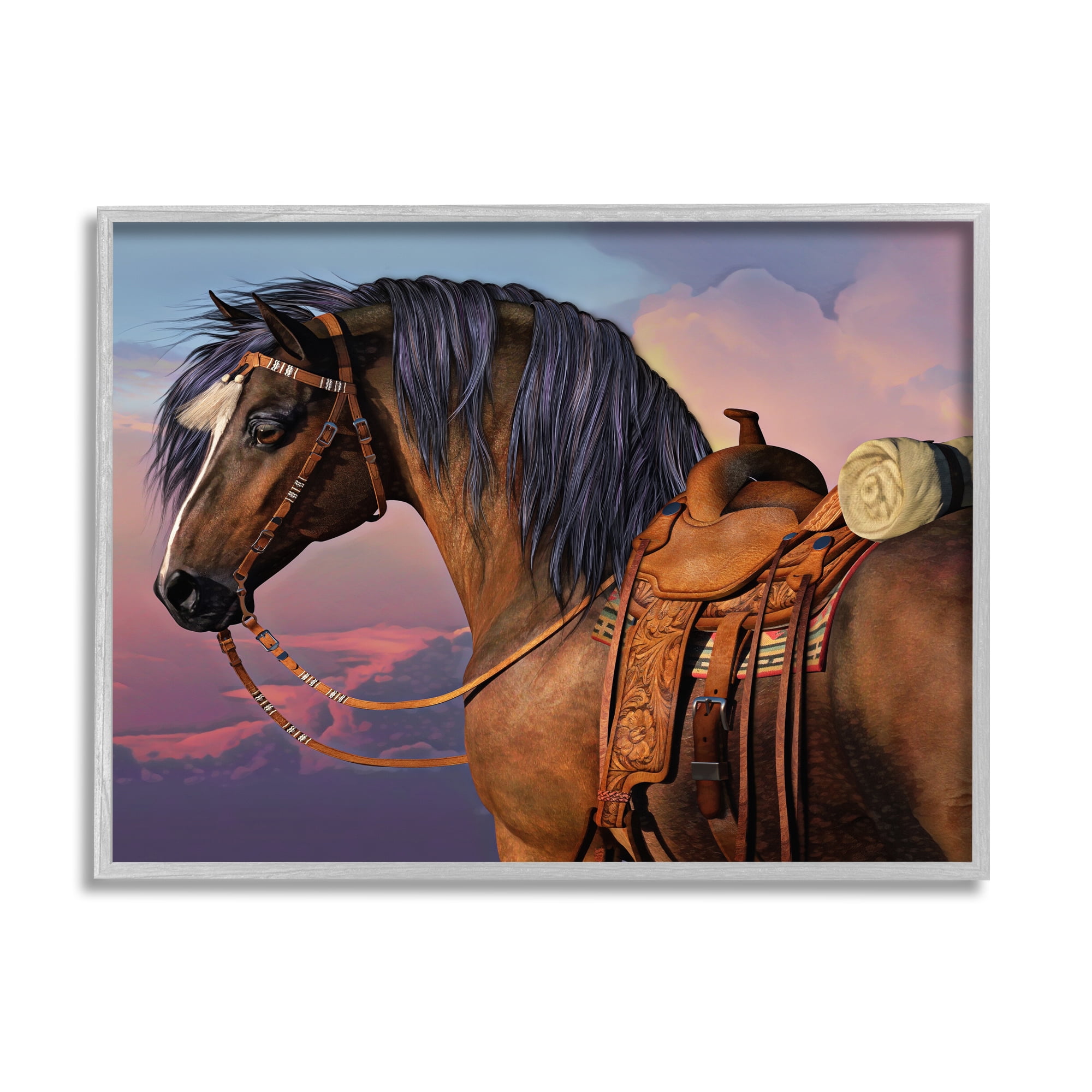Stupell Industries Cowboy's Pride Horse & Saddle Animals & Insects Painting Gray Framed Art Print Wall Art, 20 x 16