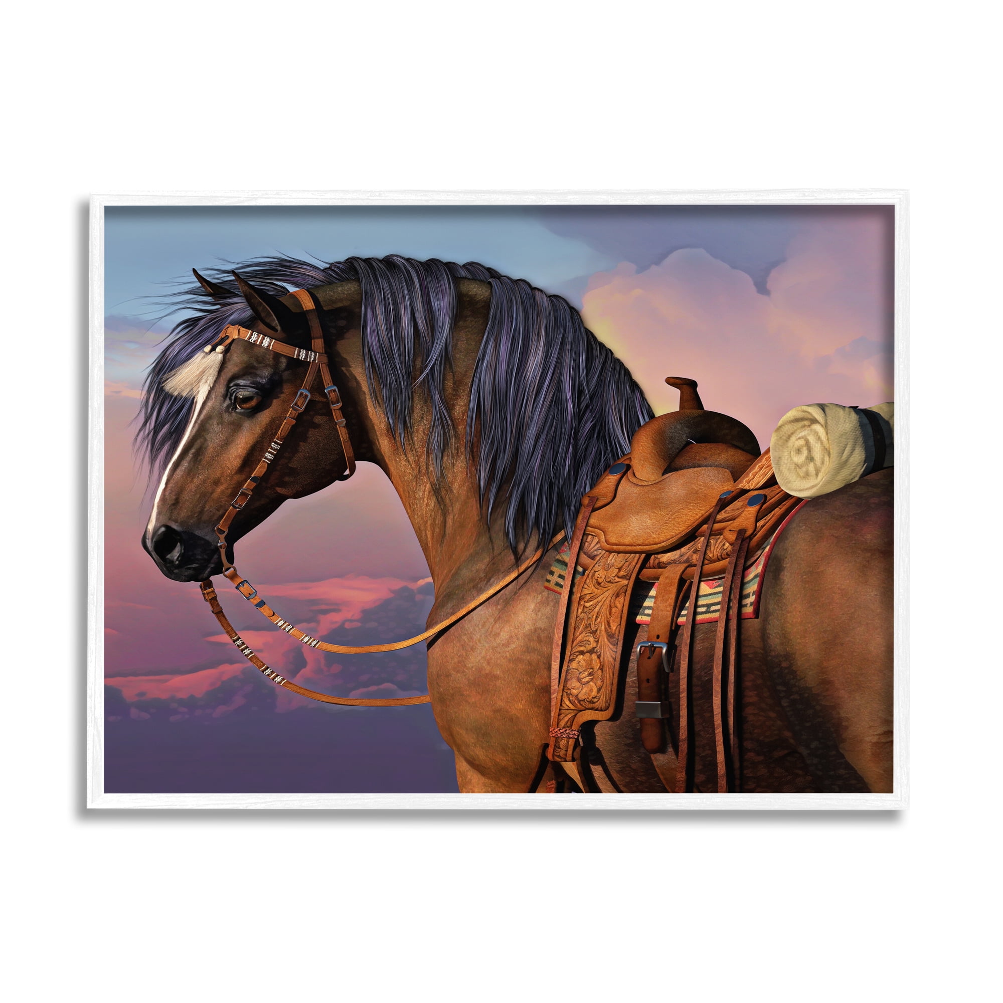 Stupell Industries Cowboy's Pride Horse & Saddle Animals & Insects Painting White Framed Art Print Wall Art, 20 x 16