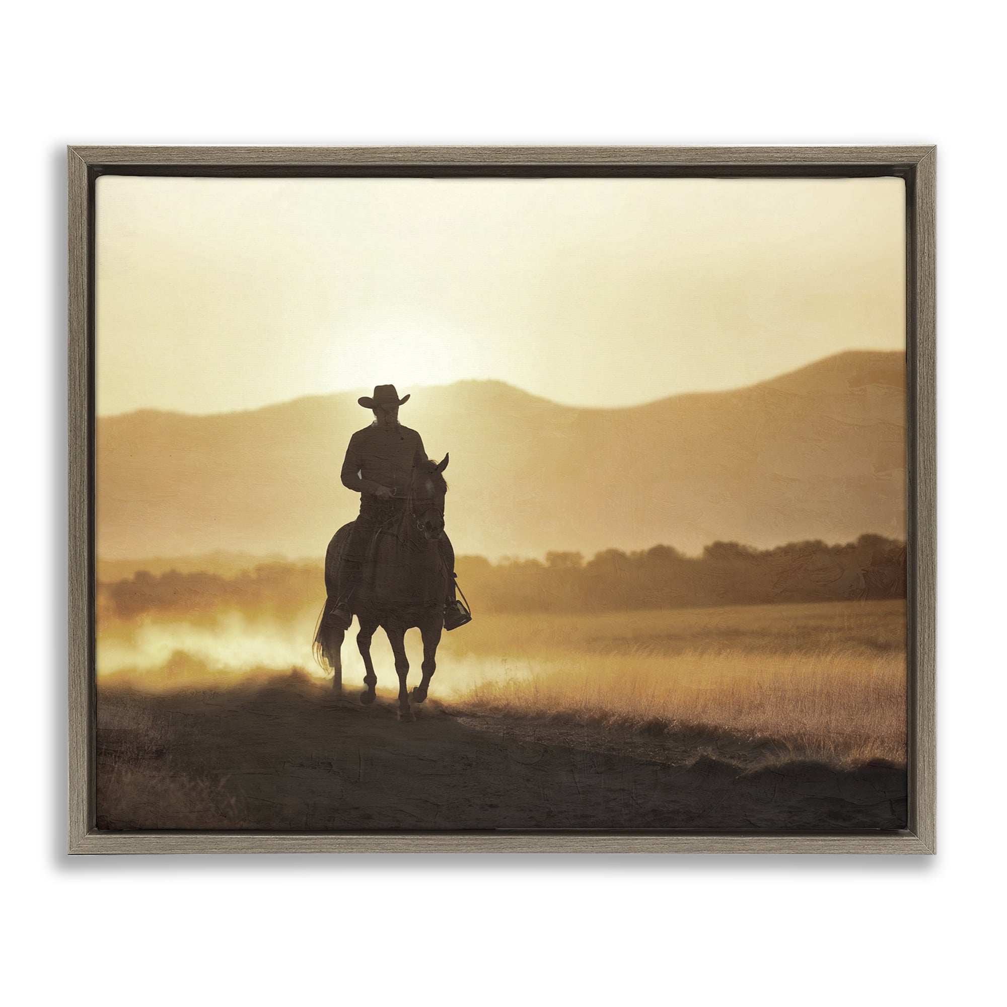 Stupell Industries Cowboy's Ride Home Brown Framed Floater Canvas Wall Art, design by Kim Allen