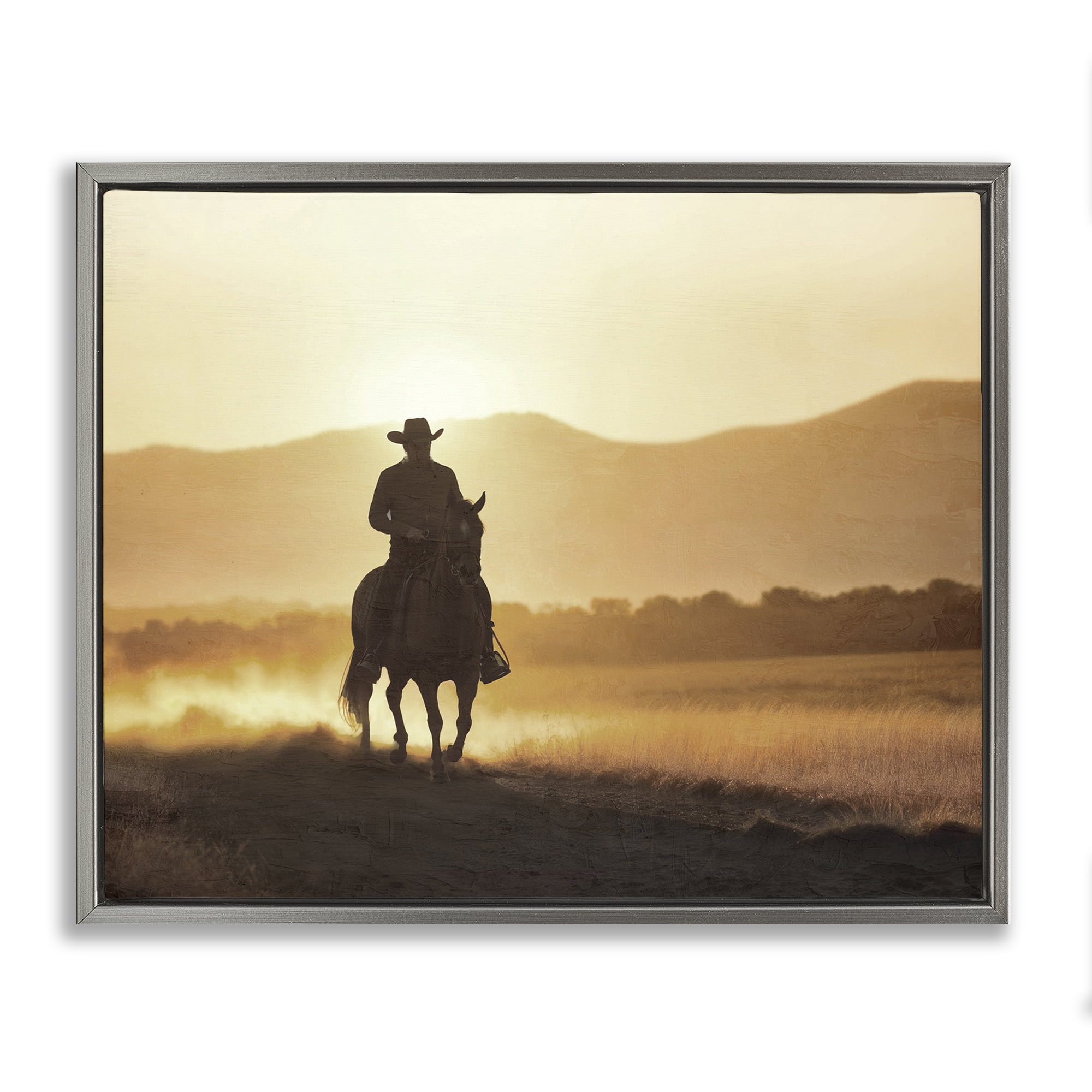 Stupell Industries Cowboy's Ride Home Gray Framed Floater Canvas Wall Art, design by Kim Allen