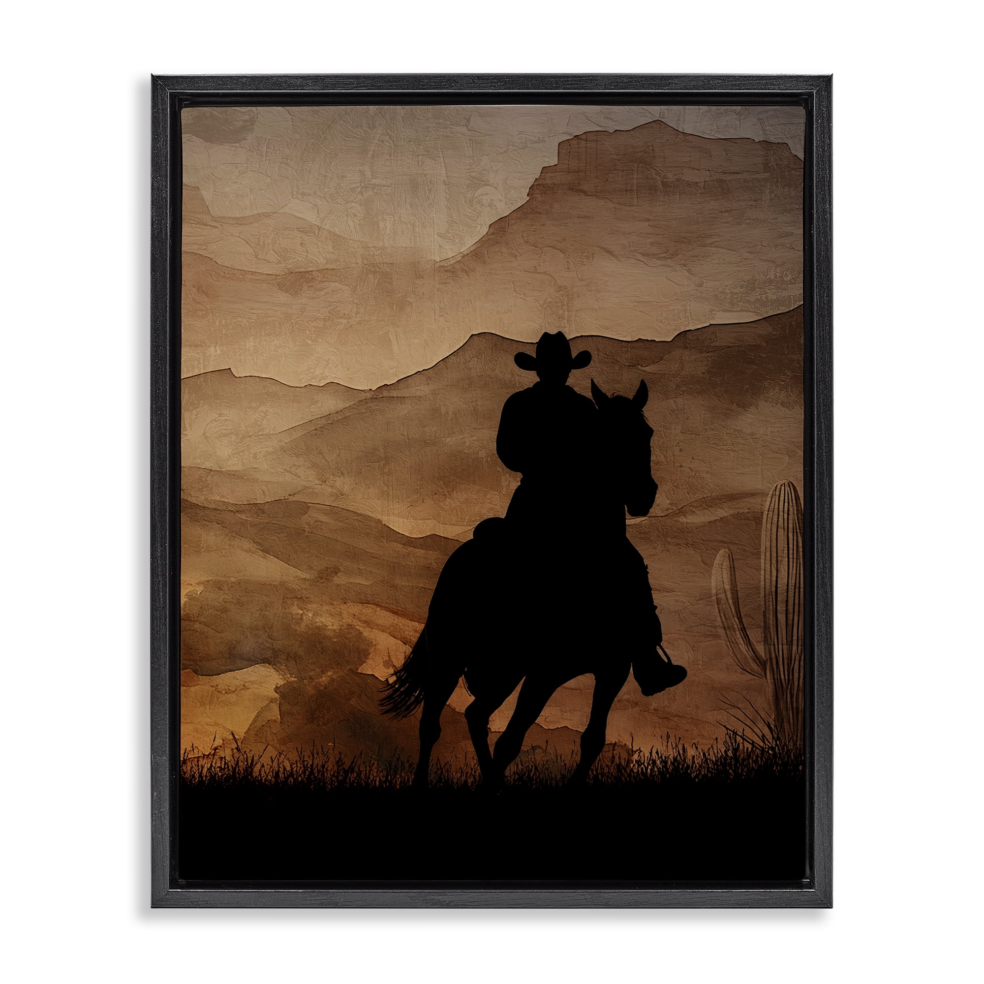 Stupell Industries Cowboy's Sunset Ride Black Framed Floater Canvas Wall Art, design by Kim Allen