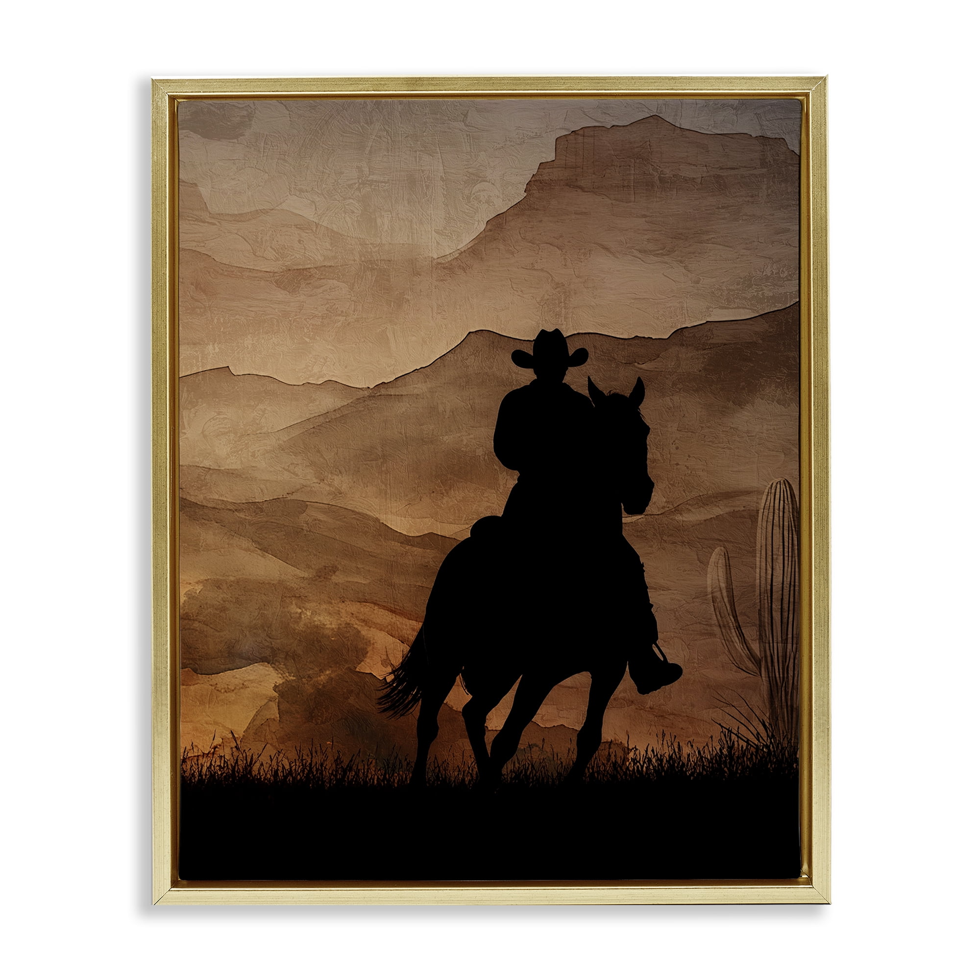 Stupell Industries Cowboy's Sunset Ride Gold Framed Floater Canvas Wall Art, design by Kim Allen