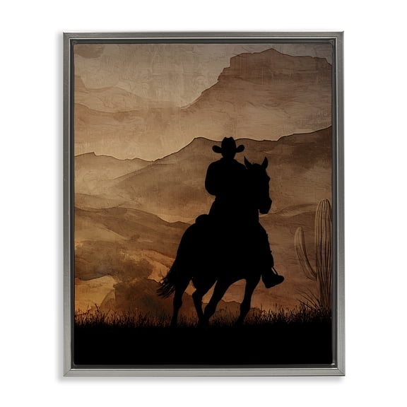 Stupell Industries Cowboy's Sunset Ride Gray Framed Floater Canvas Wall Art, design by Kim Allen