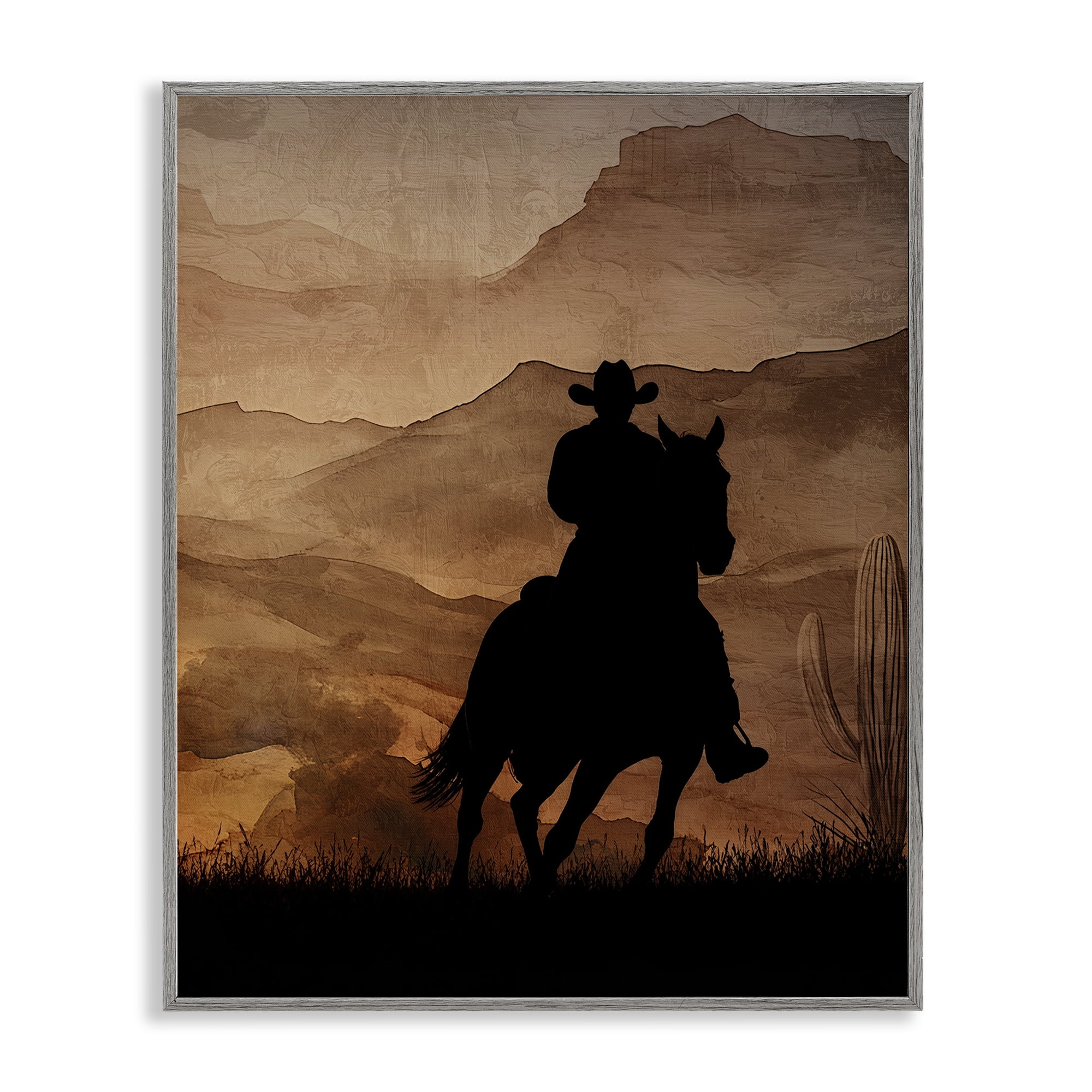Stupell Industries Cowboy's Sunset Ride Gray Framed Giclee Art, design by Kim Allen