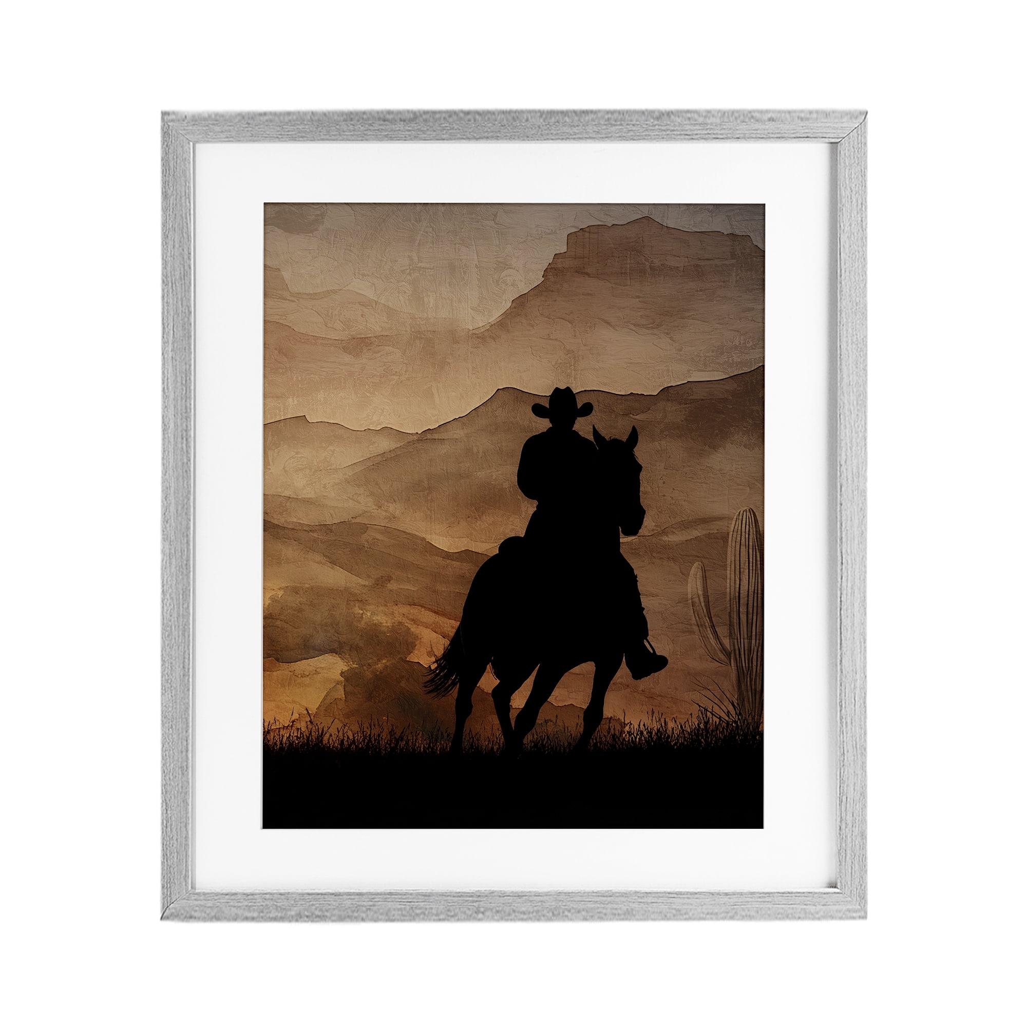 Stupell Industries Cowboy's Sunset Ride Gray Framed Print Under Glass, design by Kim Allen