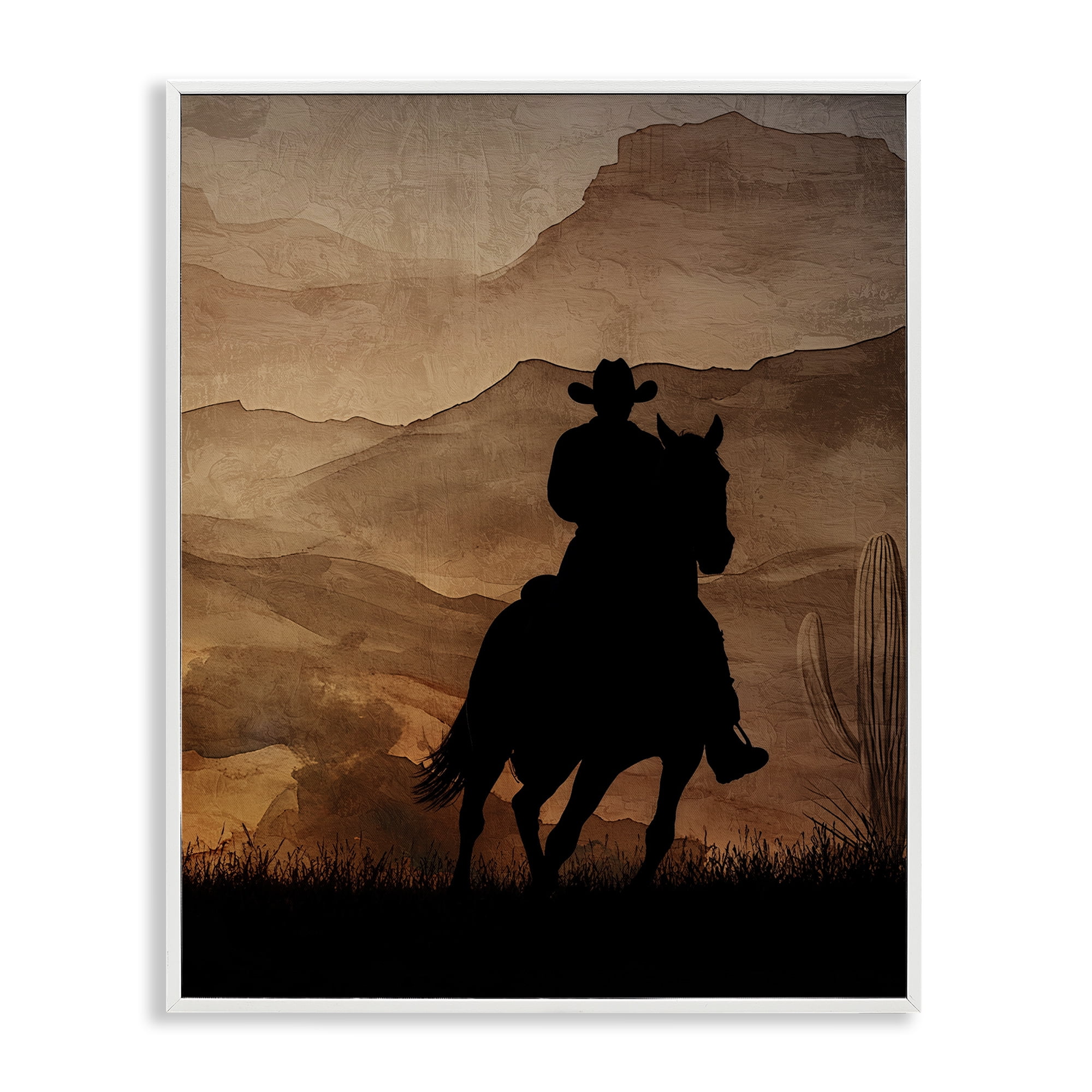 Stupell Industries Cowboy's Sunset Ride White Framed Giclee Art, design by Kim Allen