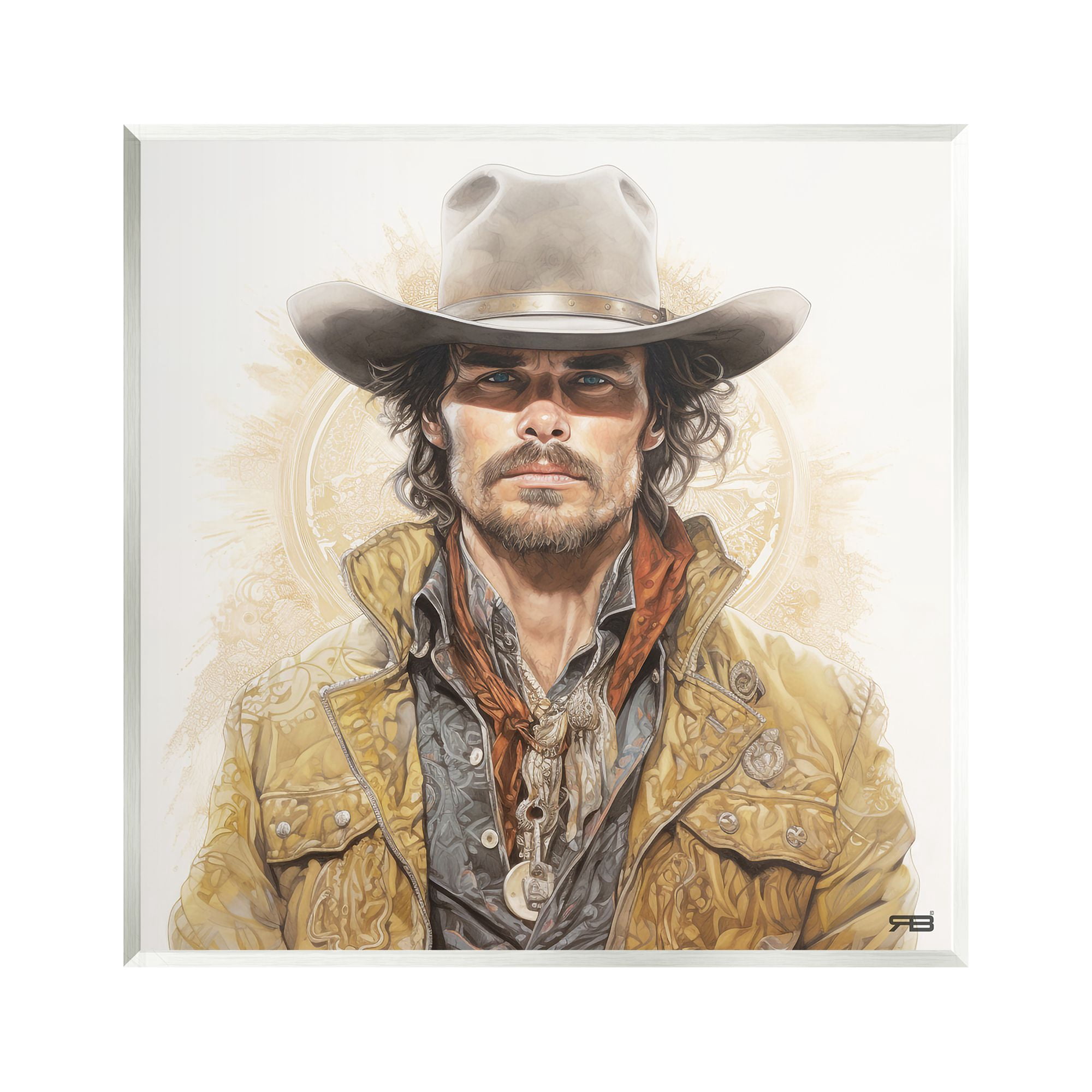 Stupell Industries Cowboy with Boho Pattern Abstract Painting Unframed Art Print Wall Art, 12 x 12