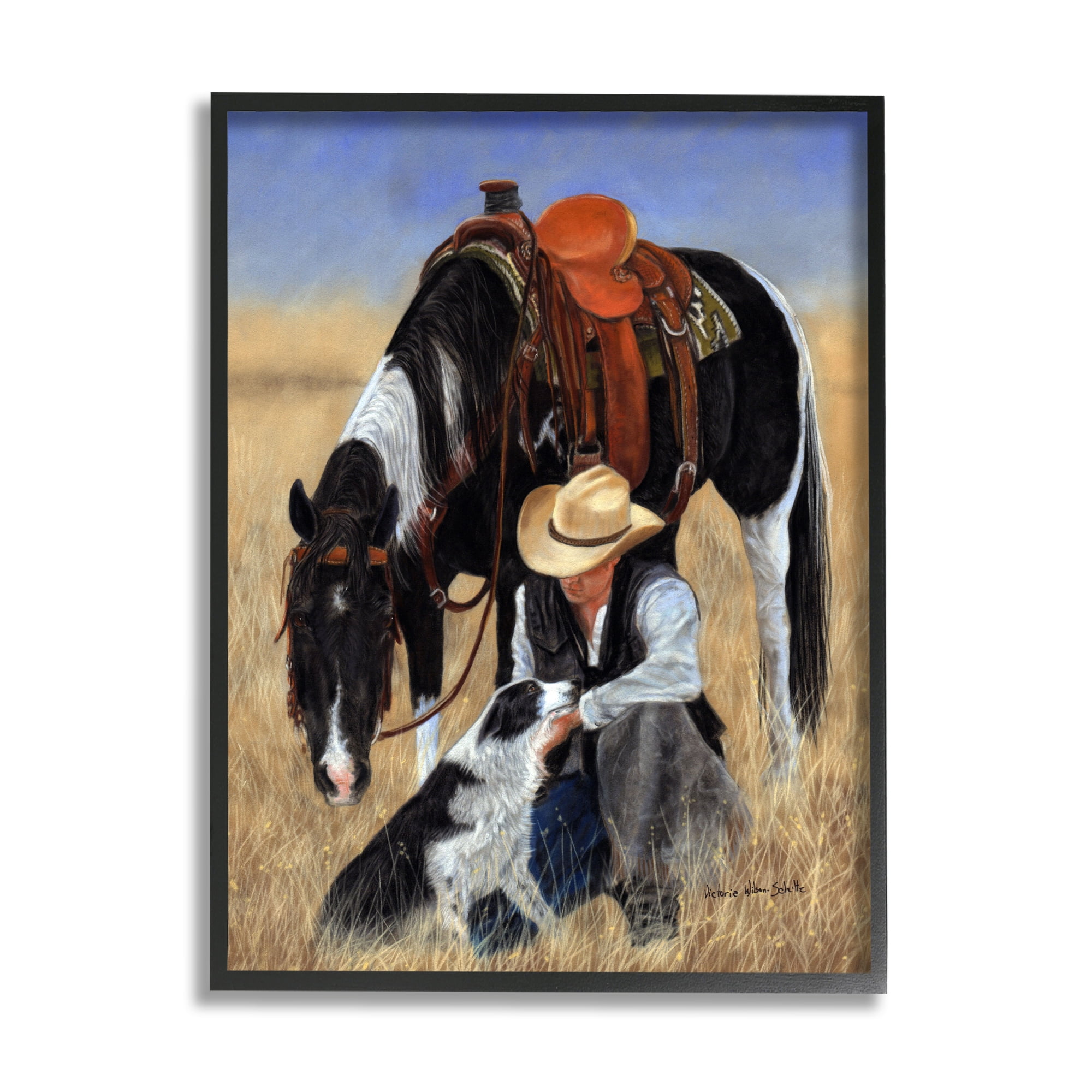 Stupell Industries Cowboy with Dog & Horse Animals & Insects Painting Black Framed Art Print Wall Art, 16 x 20