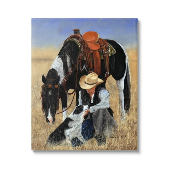 Stupell Industries Cowboy with Dog & Horse Animals & Insects Painting Gallery Wrapped Canvas Art Print Wall Art, 16 x 20