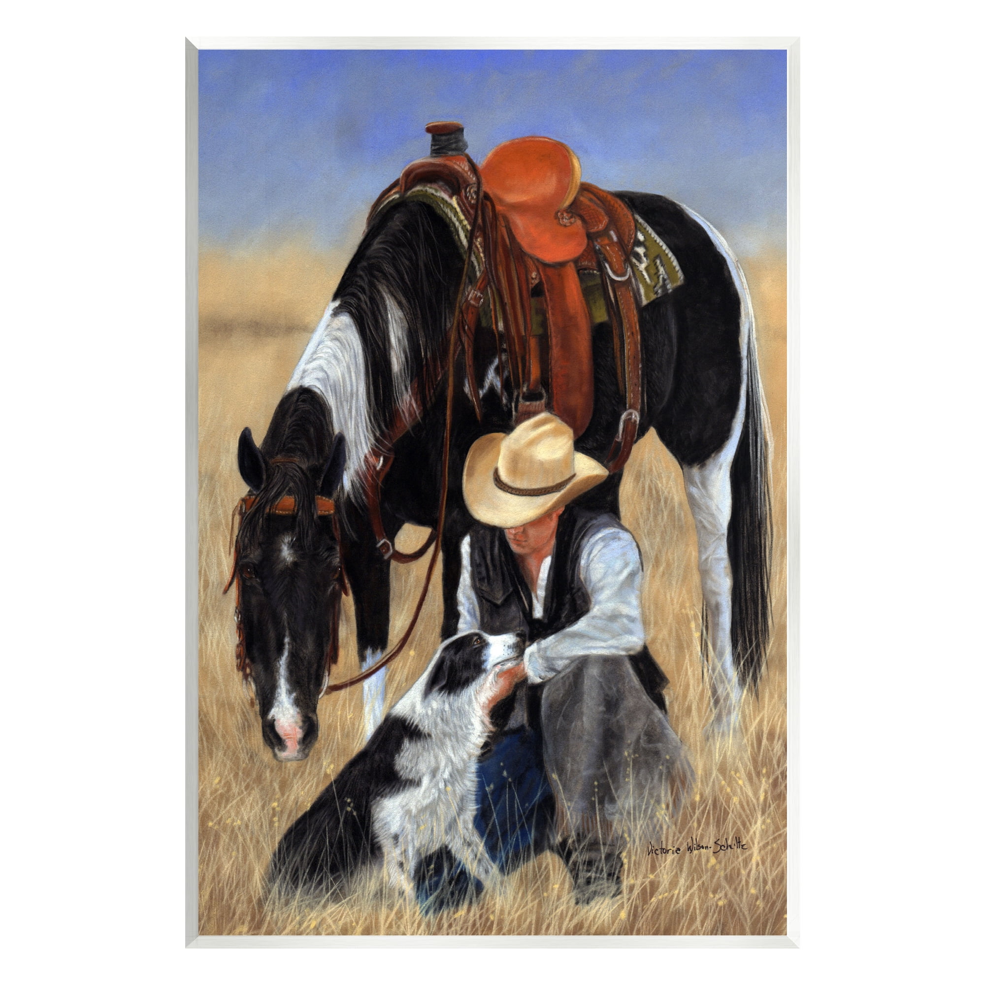 Stupell Industries Cowboy with Dog & Horse Animals & Insects Painting Unframed Art Print Wall Art, 13 x 19