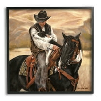 Stupell Industries Cowboy with Dog Landscape Animals & Insects Painting Black Framed Art Print Wall Art, 12 x 12