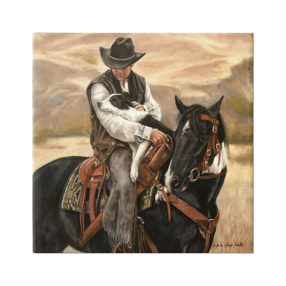 Stupell Industries Cowboy with Dog Landscape Animals & Insects Painting Gallery Wrapped Canvas Art Print Wall Art, 36 x 36