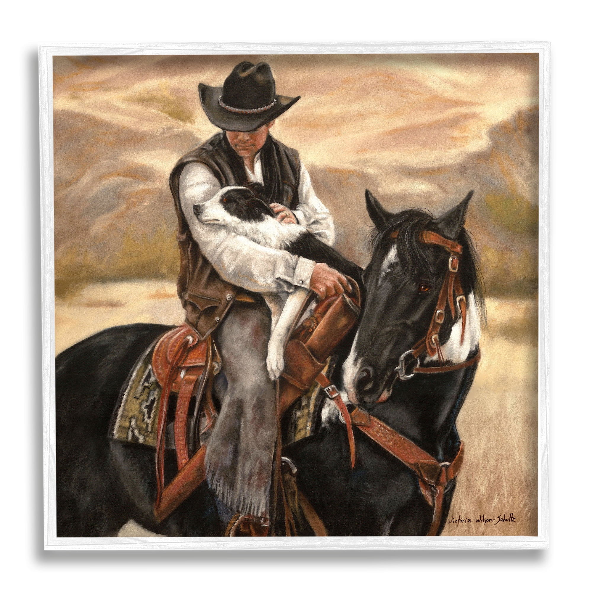 Stupell Industries Cowboy with Dog Landscape Animals & Insects Painting White Framed Art Print Wall Art, 24 x 24