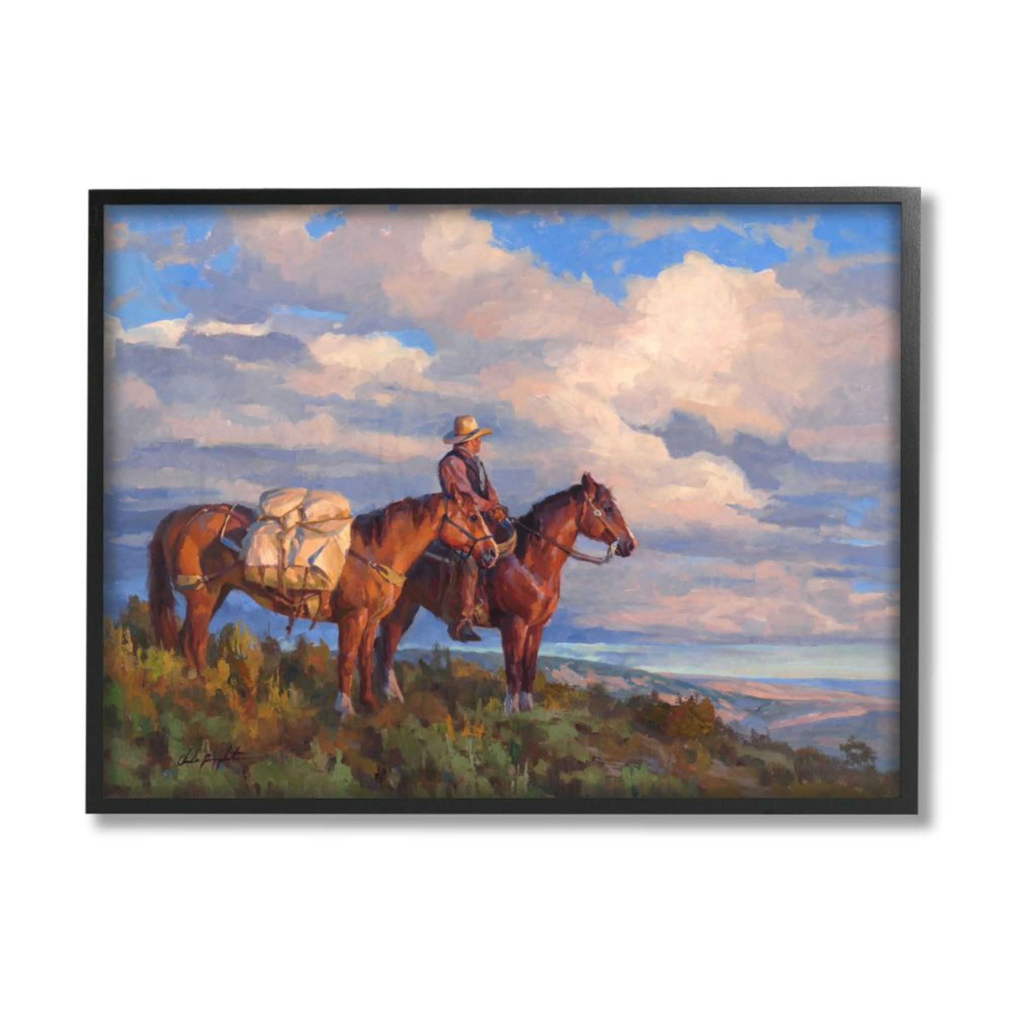 Stupell Industries Cowboy with Horses Countryside Hill Top Design by Chad Poppleton