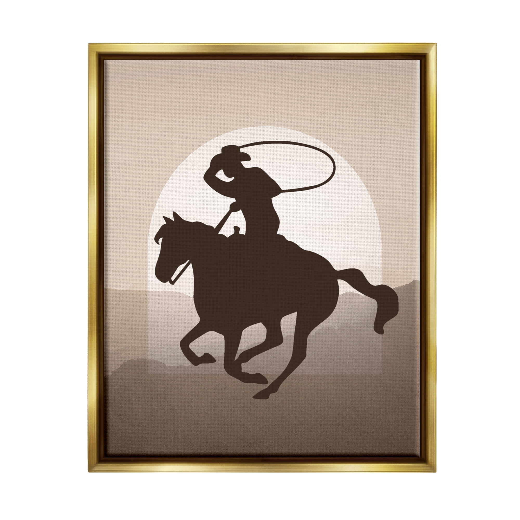Stupell Industries Cowboy with Lasso Animals & Insects Painting Gold Floater Framed Canvas Art Print Wall Art, 17 x 21
