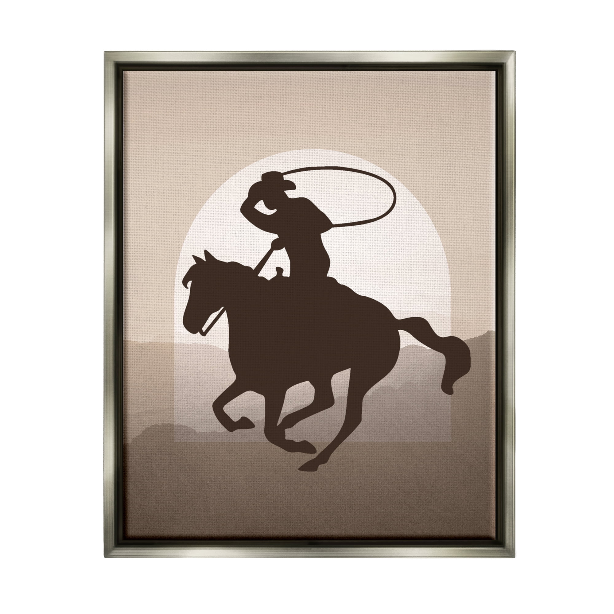 Stupell Industries Cowboy with Lasso Animals & Insects Painting Gray Floater Framed Canvas Art Print Wall Art, 25 x 31