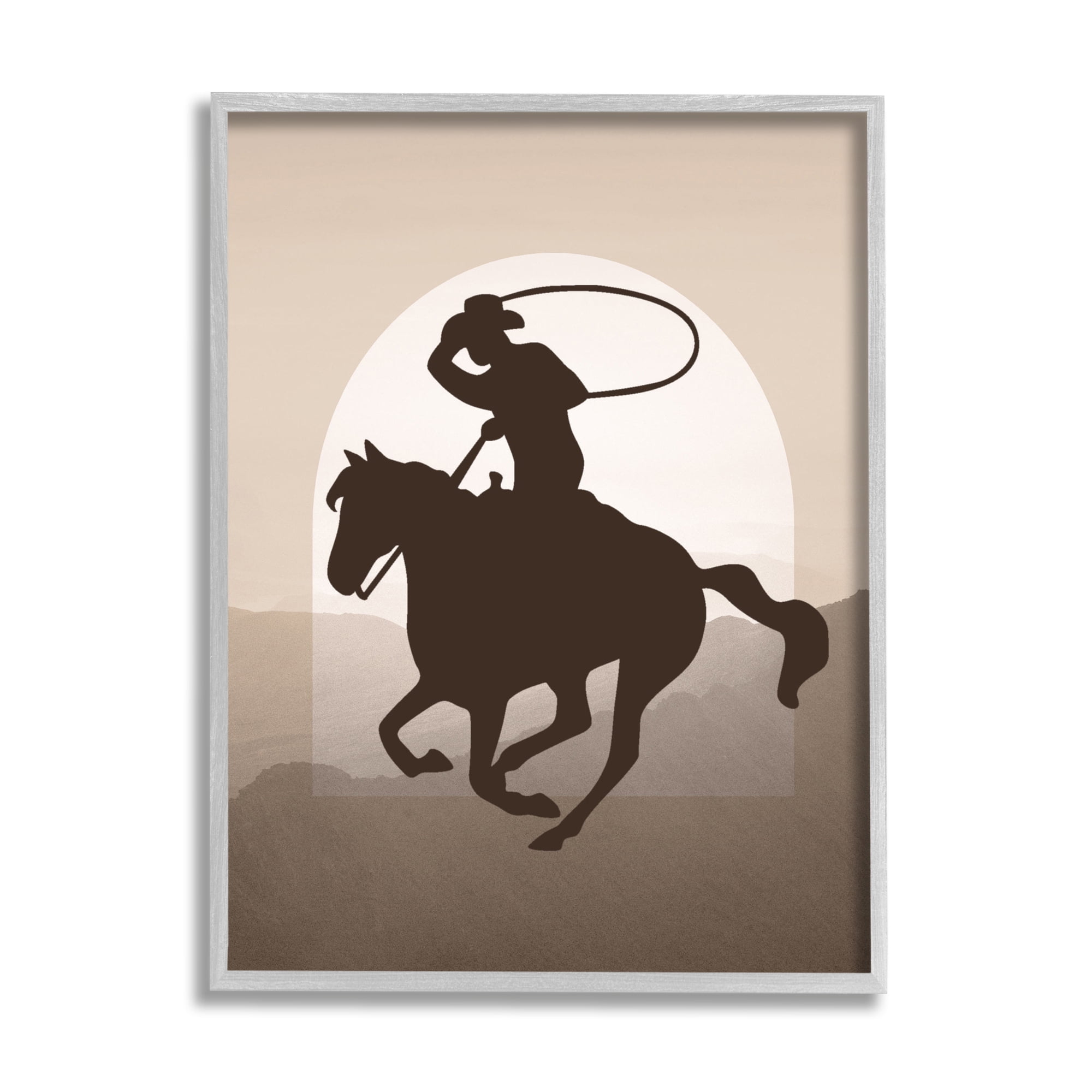 Stupell Industries Cowboy with Lasso Animals & Insects Painting Gray Framed Art Print Wall Art, 16 x 20