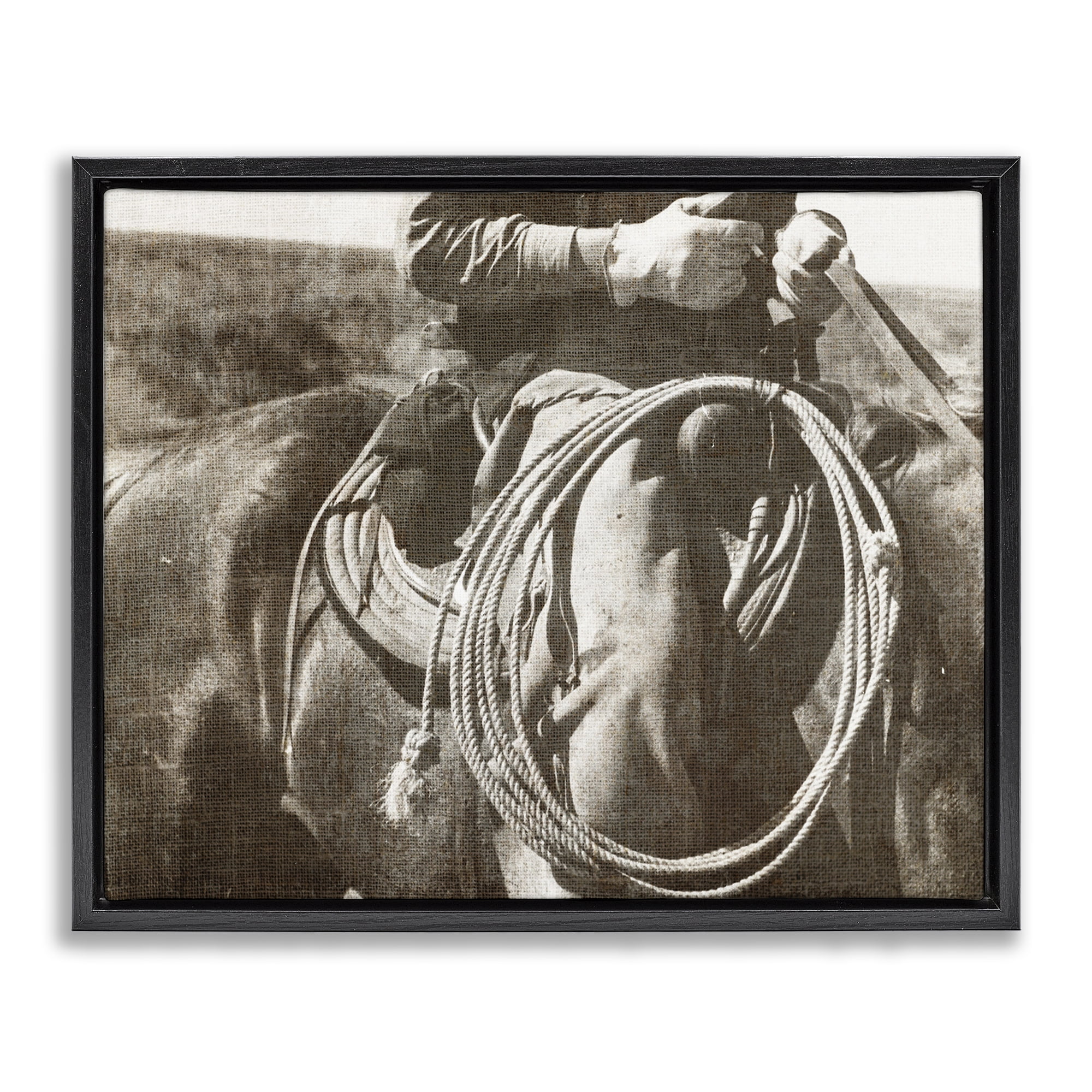 Stupell Industries Cowboy with Lasso Novelty Photography Black Floater Framed Art Print Wall Art, 21 x 17