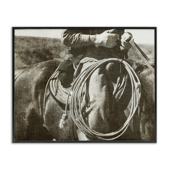 Stupell Industries Cowboy with Lasso Novelty Photography Black Framed Art Print Wall Art, 14 x 11