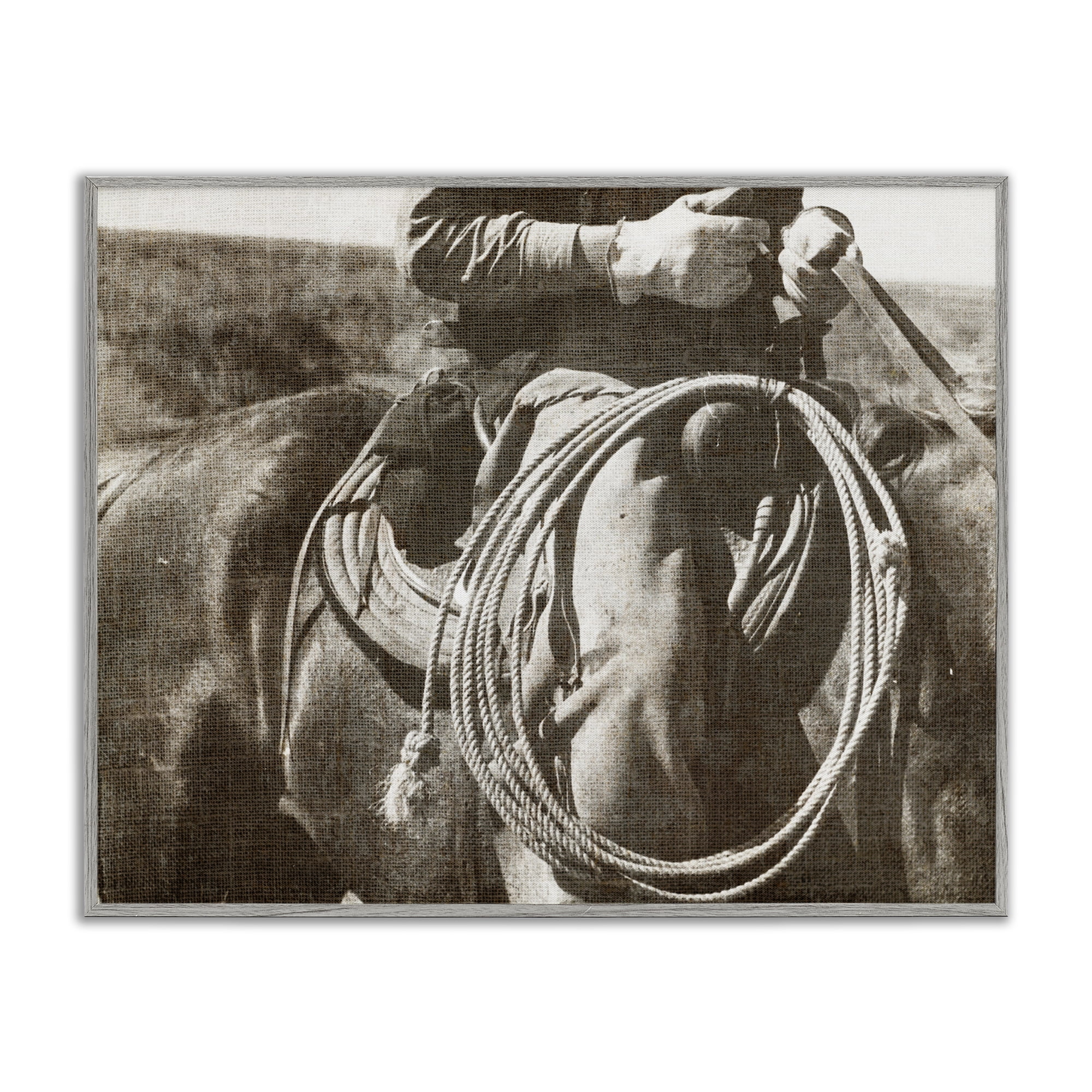 Stupell Industries Cowboy with Lasso Novelty Photography Gray Framed Art Print Wall Art, 30 x 24