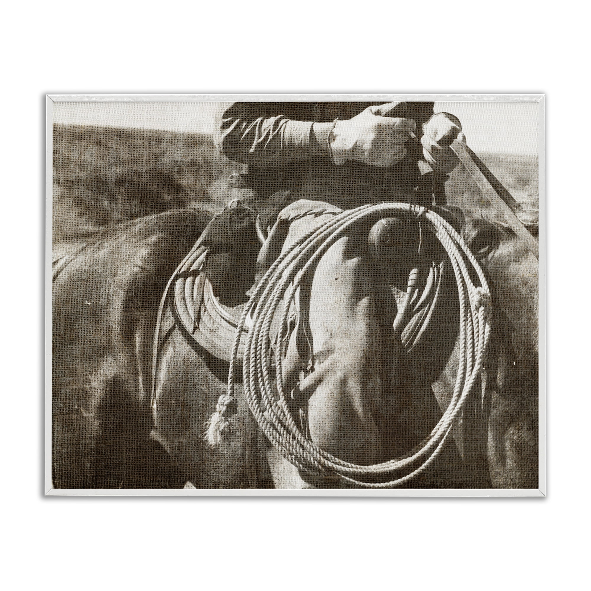 Stupell Industries Cowboy with Lasso Novelty Photography White Framed Art Print Wall Art, 20 x 16
